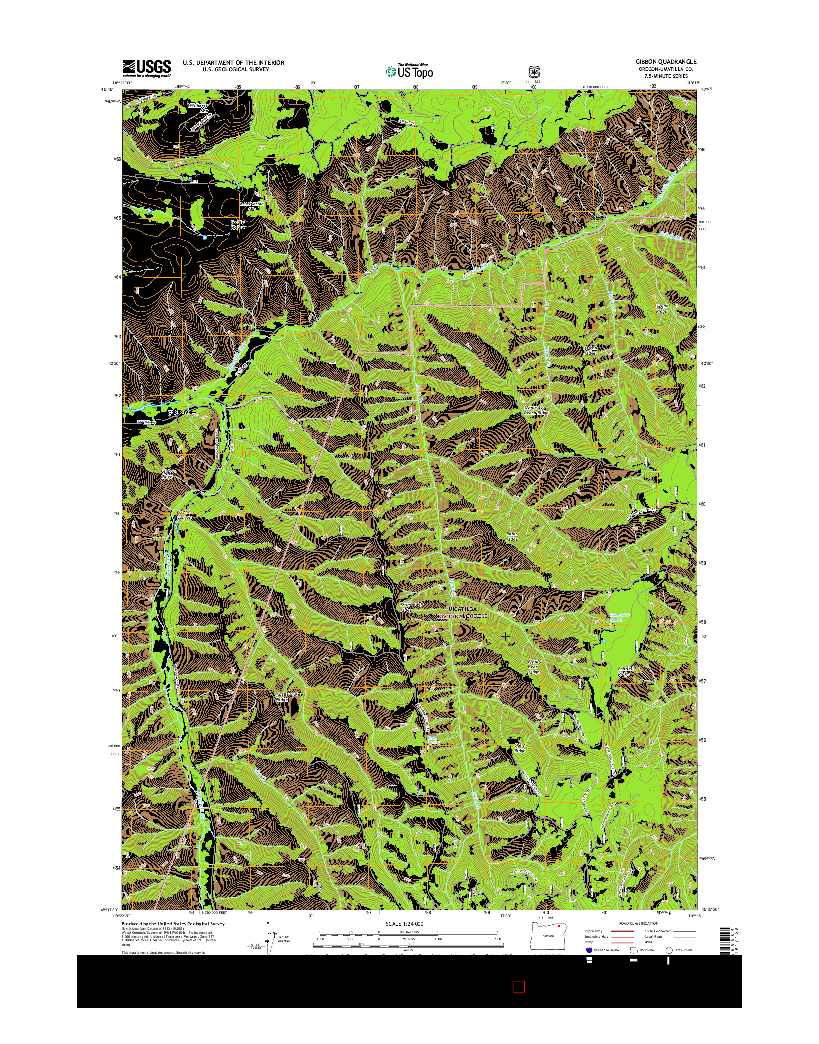 USGS US TOPO 7.5-MINUTE MAP FOR GIBBON, OR 2017