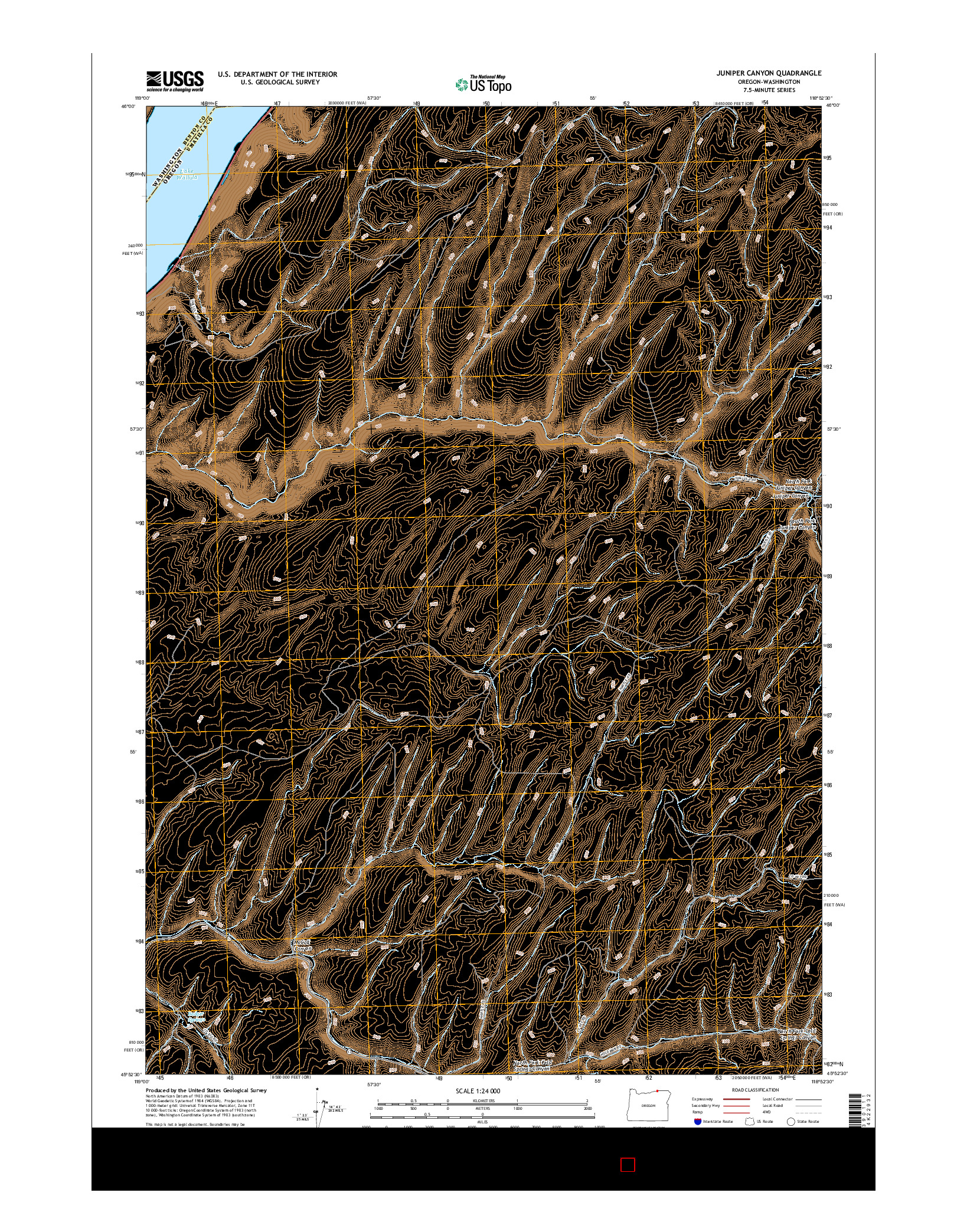 USGS US TOPO 7.5-MINUTE MAP FOR JUNIPER CANYON, OR-WA 2017