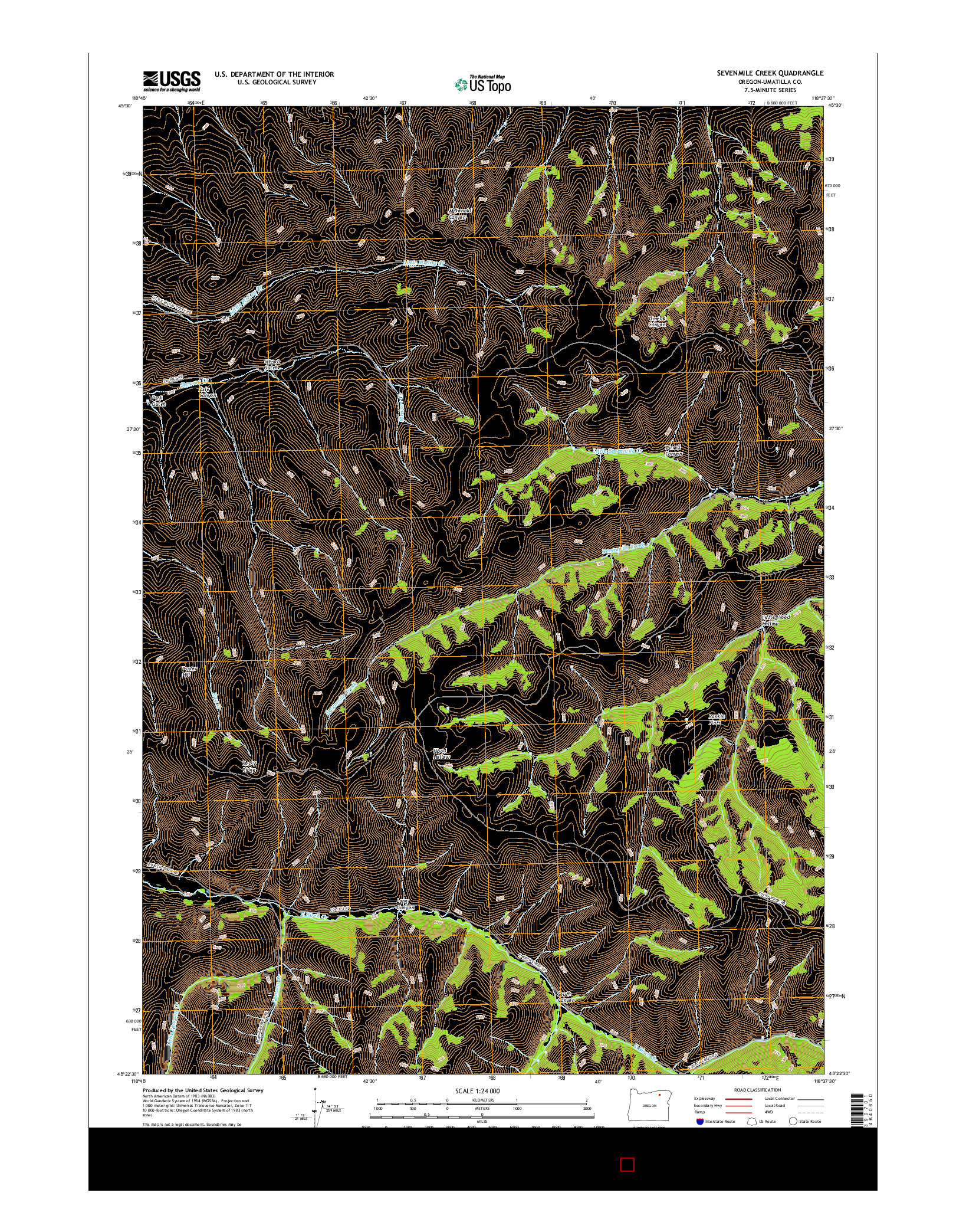 USGS US TOPO 7.5-MINUTE MAP FOR SEVENMILE CREEK, OR 2017