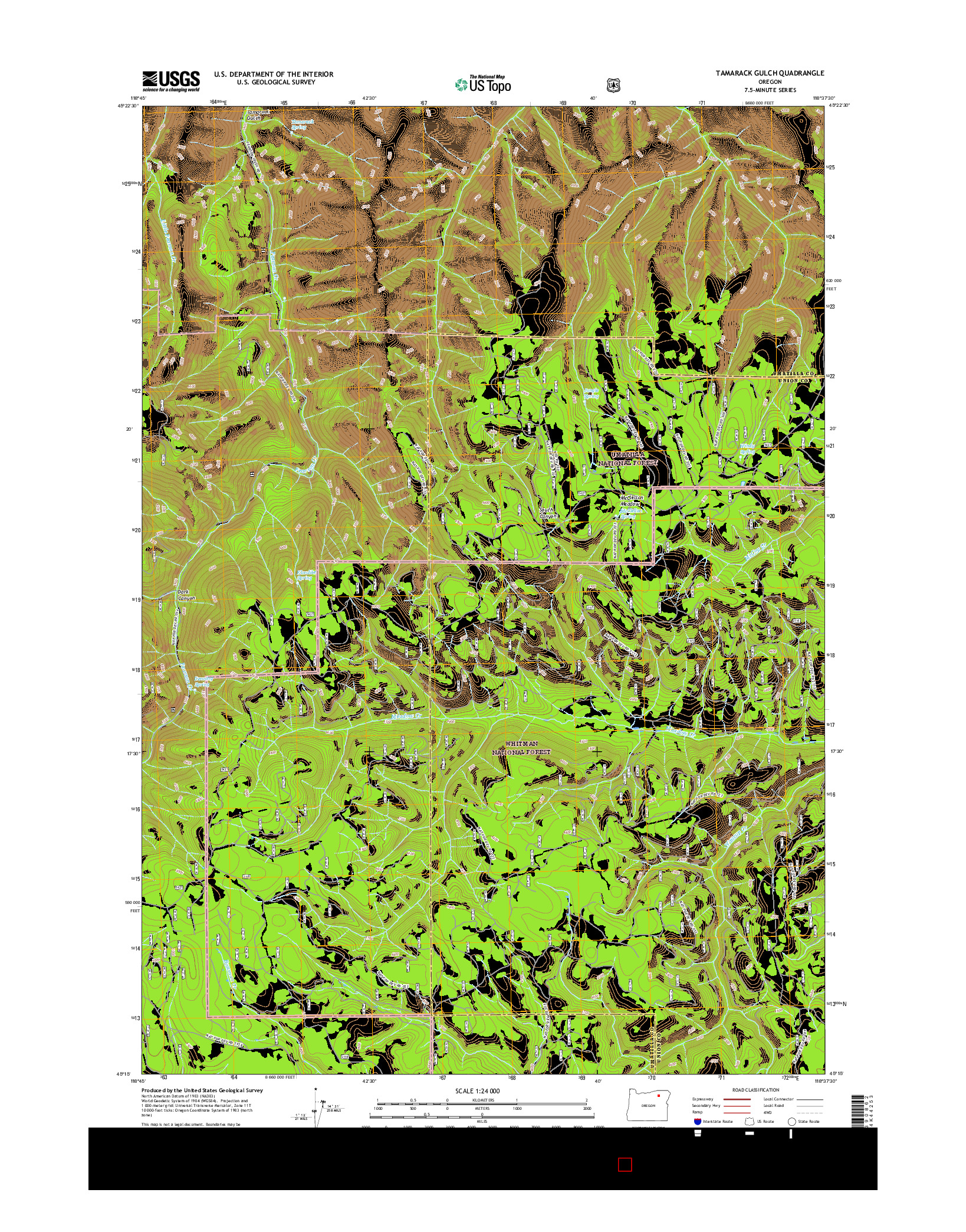 USGS US TOPO 7.5-MINUTE MAP FOR TAMARACK GULCH, OR 2017