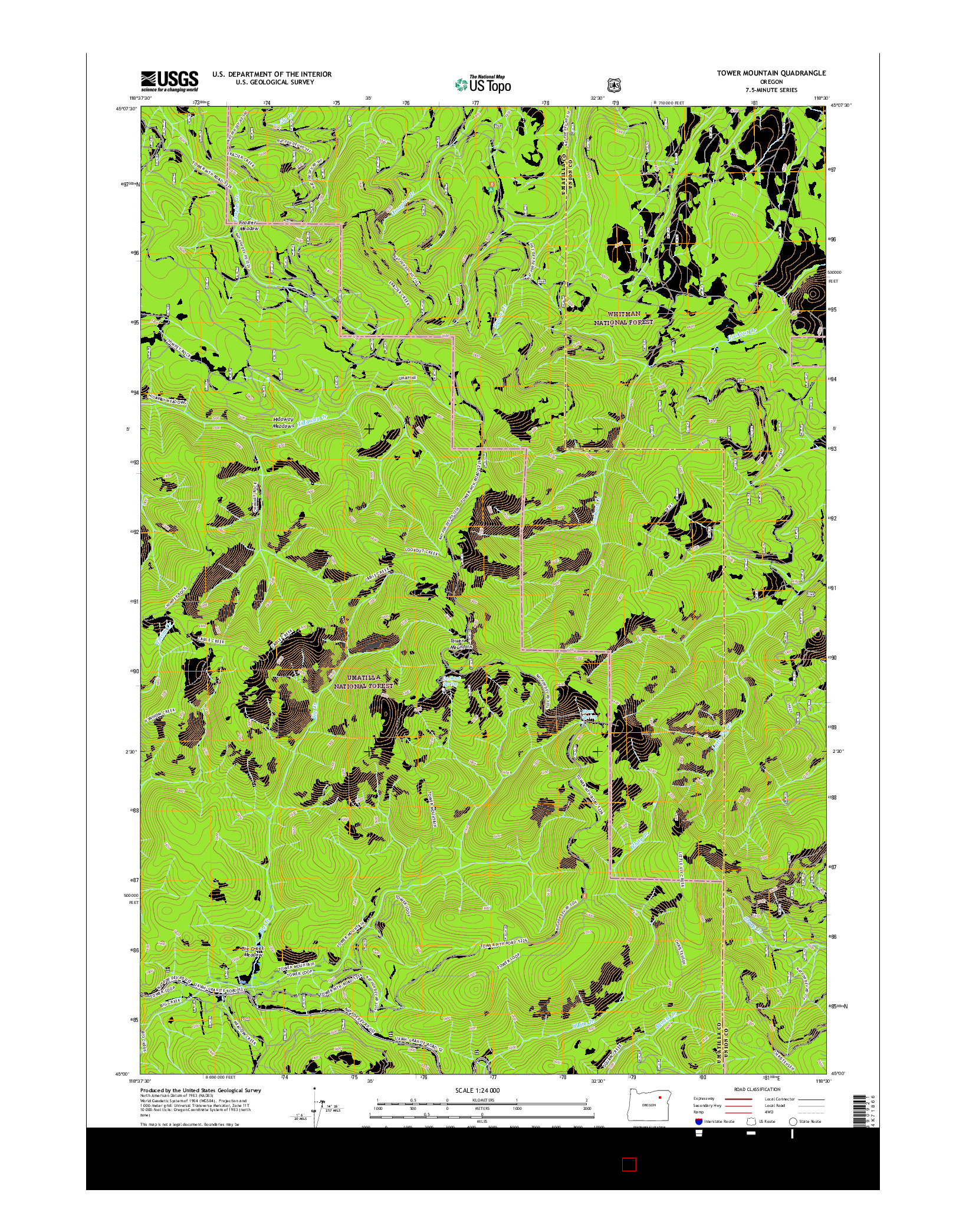 USGS US TOPO 7.5-MINUTE MAP FOR TOWER MOUNTAIN, OR 2017