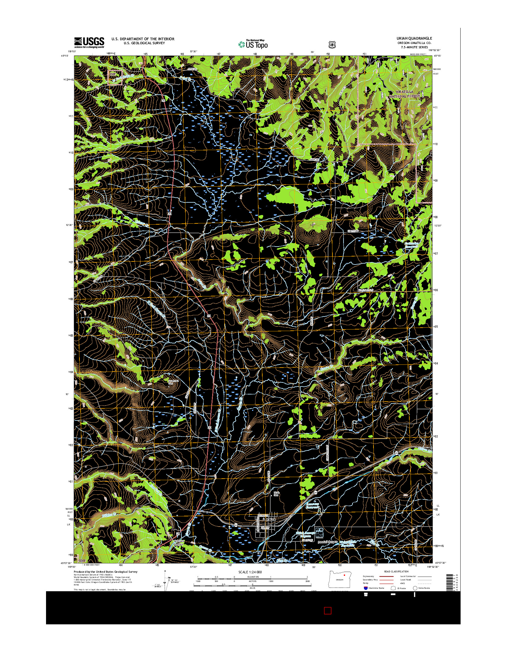 USGS US TOPO 7.5-MINUTE MAP FOR UKIAH, OR 2017