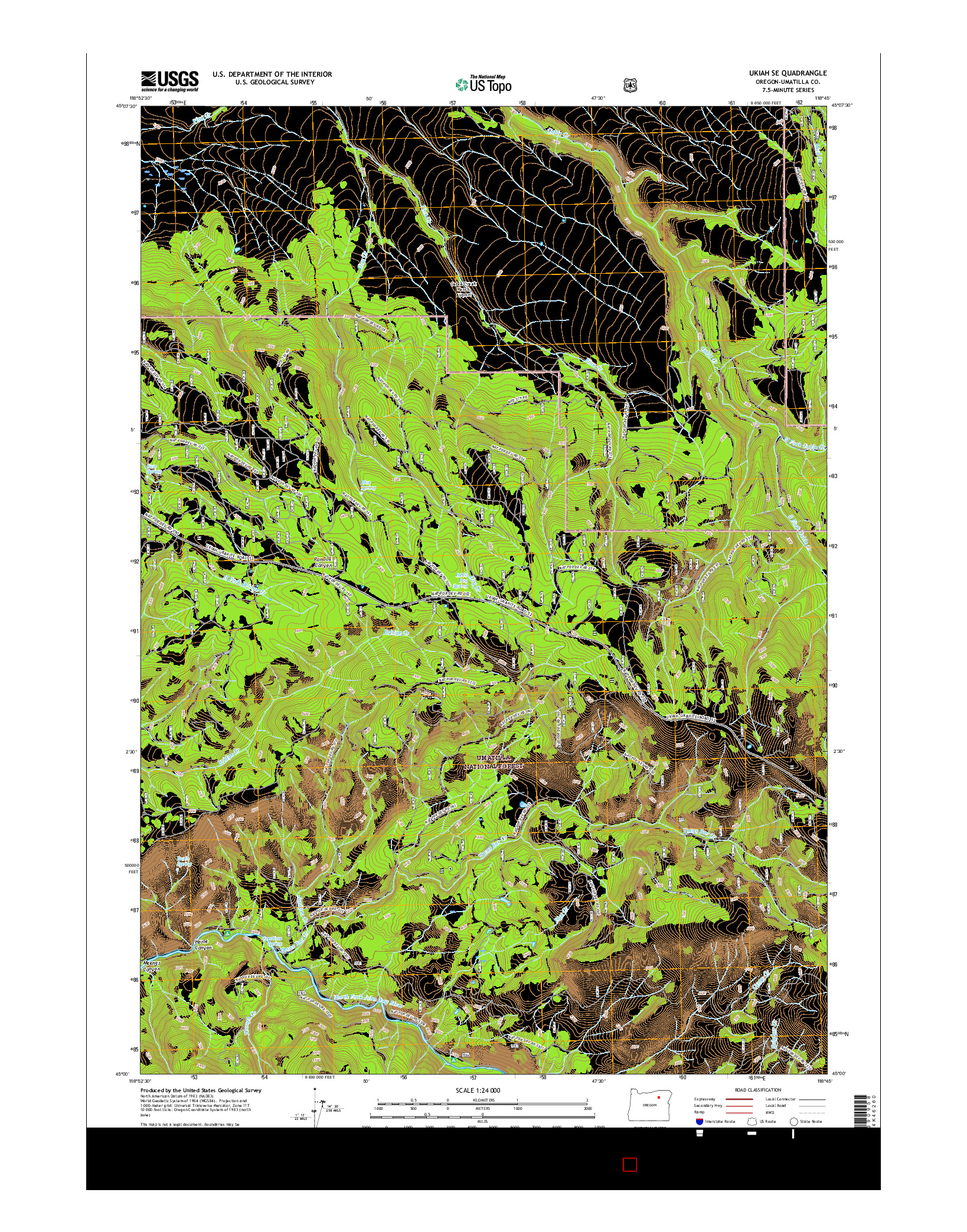 USGS US TOPO 7.5-MINUTE MAP FOR UKIAH SE, OR 2017