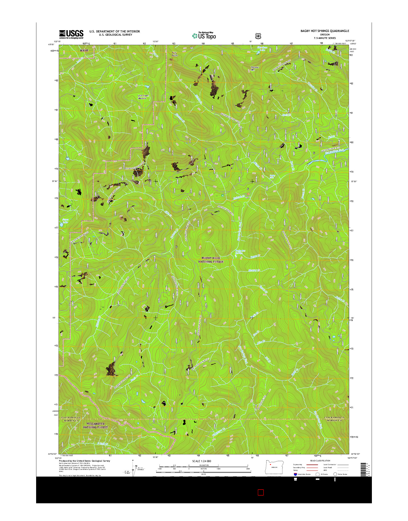 USGS US TOPO 7.5-MINUTE MAP FOR BAGBY HOT SPRINGS, OR 2017