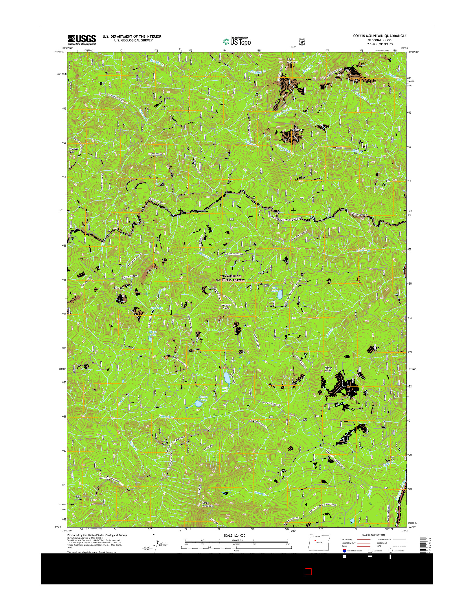 USGS US TOPO 7.5-MINUTE MAP FOR COFFIN MOUNTAIN, OR 2017