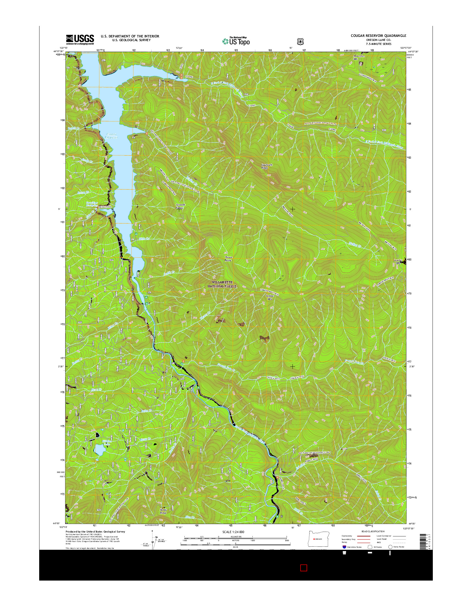 USGS US TOPO 7.5-MINUTE MAP FOR COUGAR RESERVOIR, OR 2017