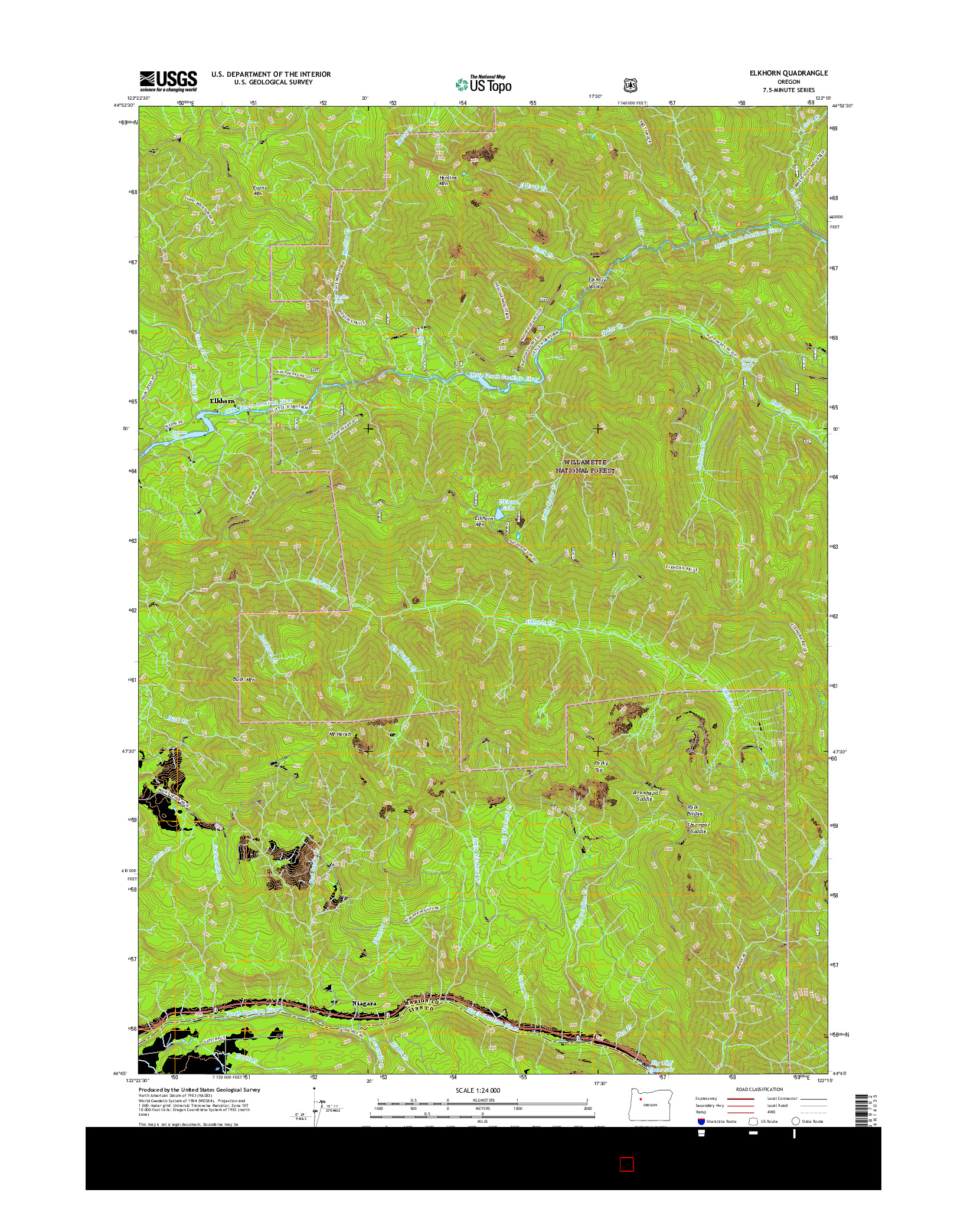 USGS US TOPO 7.5-MINUTE MAP FOR ELKHORN, OR 2017