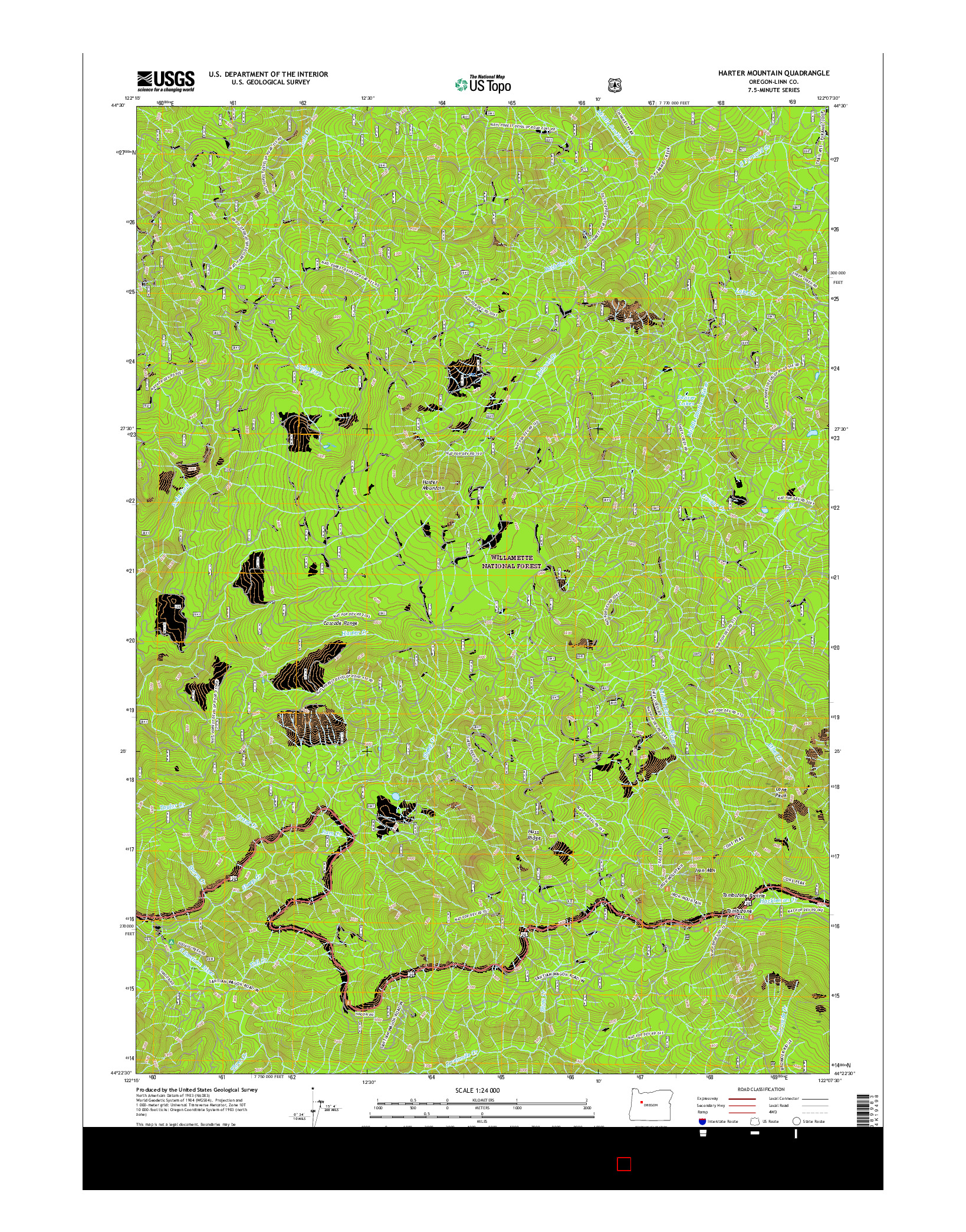 USGS US TOPO 7.5-MINUTE MAP FOR HARTER MOUNTAIN, OR 2017