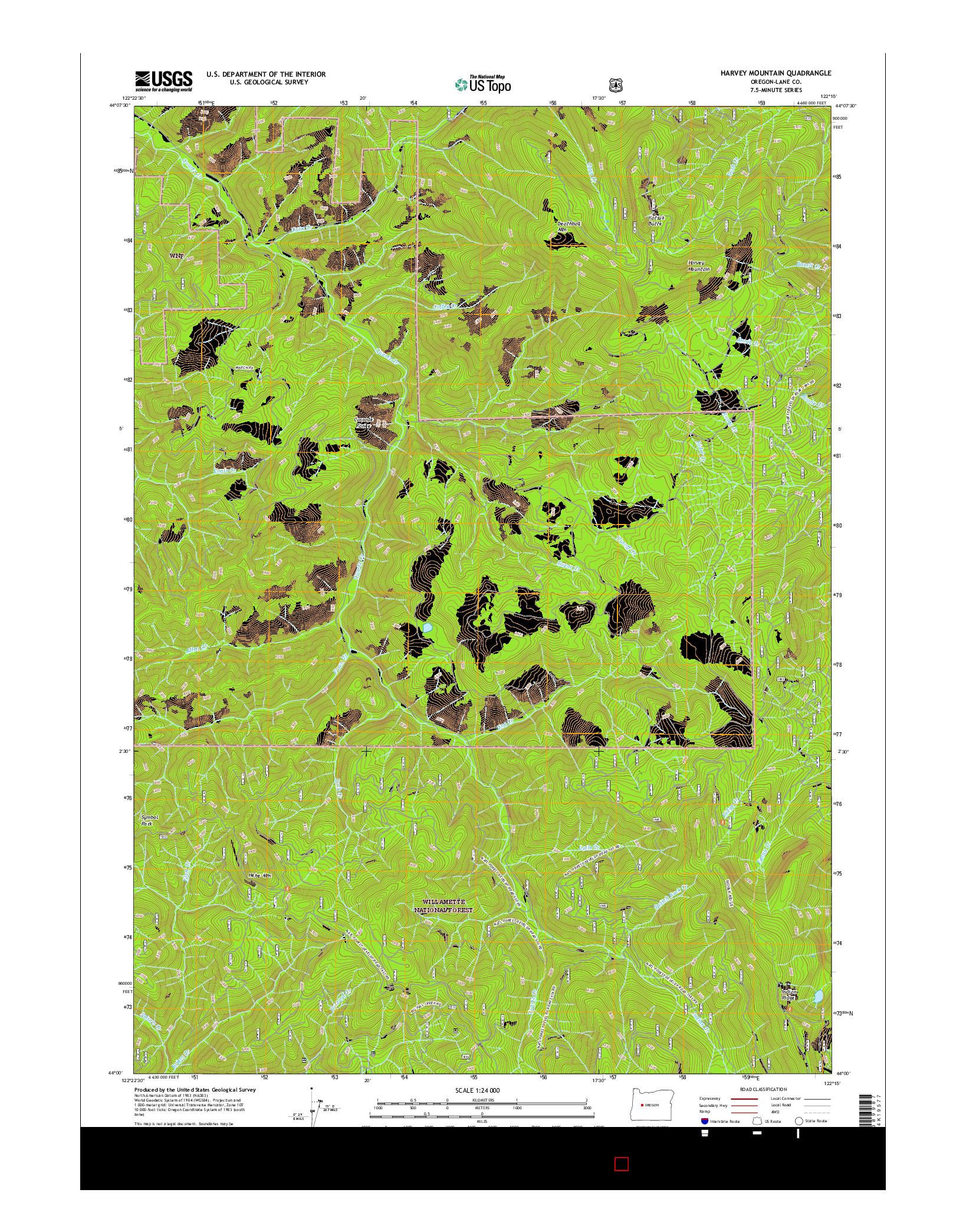 USGS US TOPO 7.5-MINUTE MAP FOR HARVEY MOUNTAIN, OR 2017
