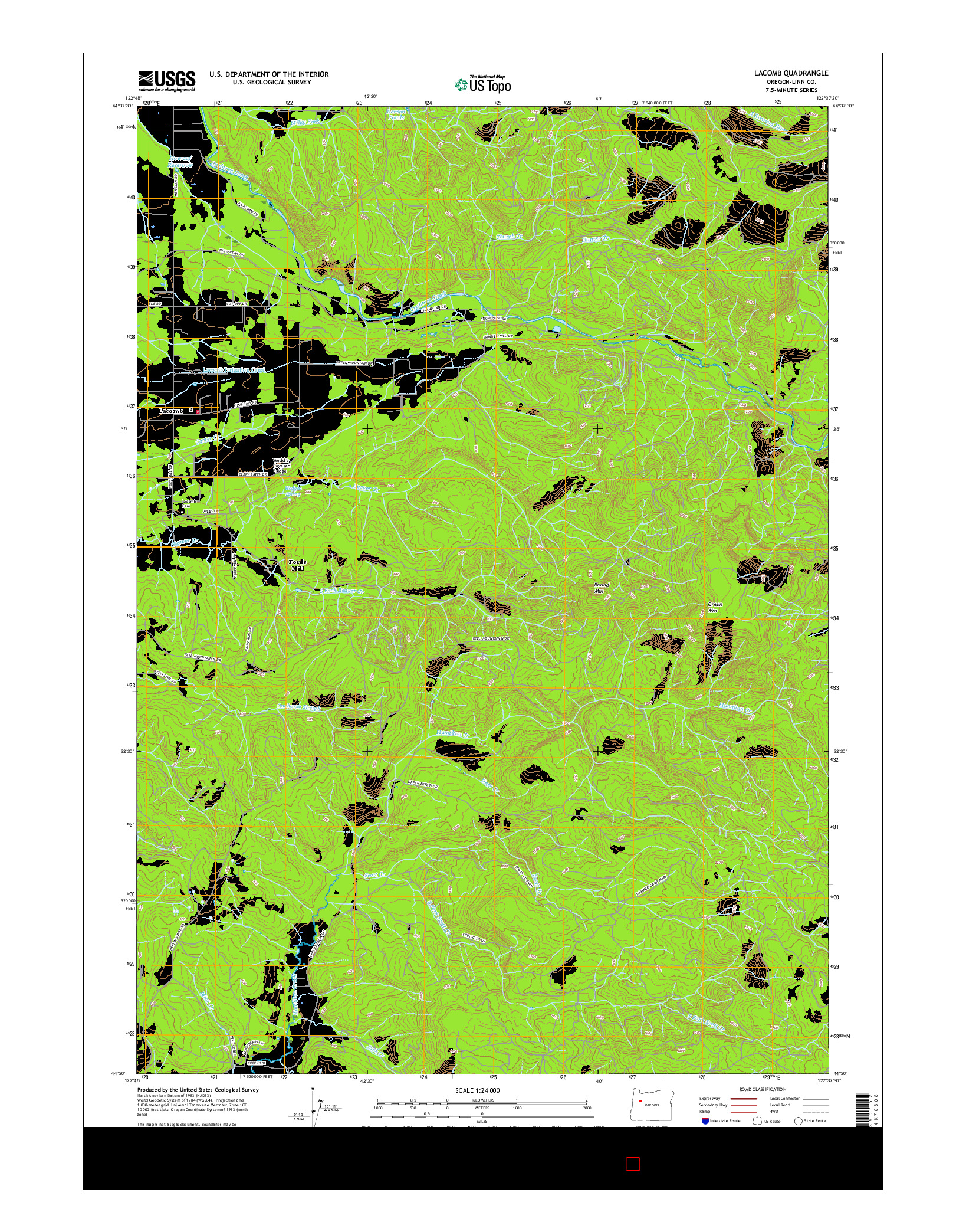 USGS US TOPO 7.5-MINUTE MAP FOR LACOMB, OR 2017
