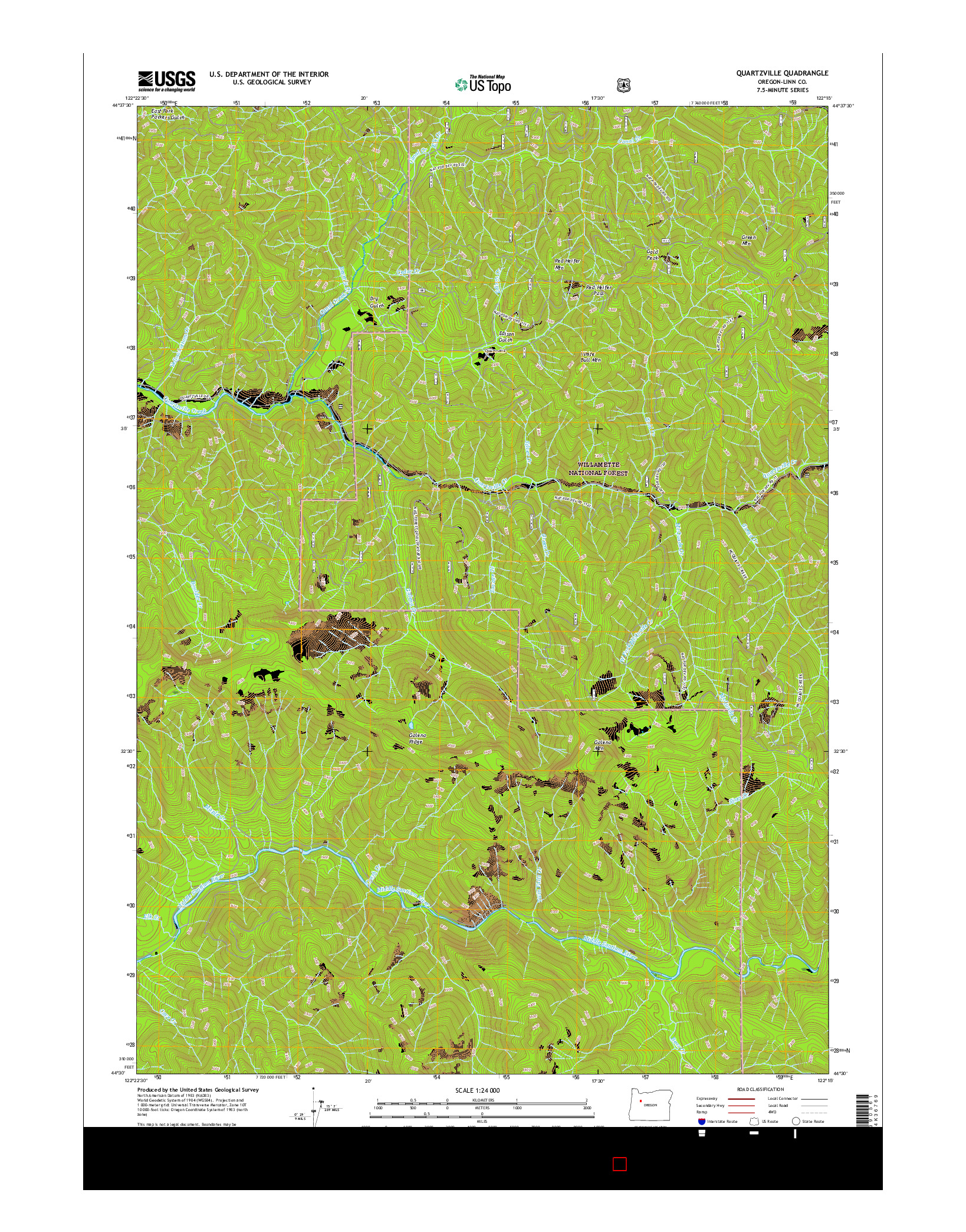 USGS US TOPO 7.5-MINUTE MAP FOR QUARTZVILLE, OR 2017