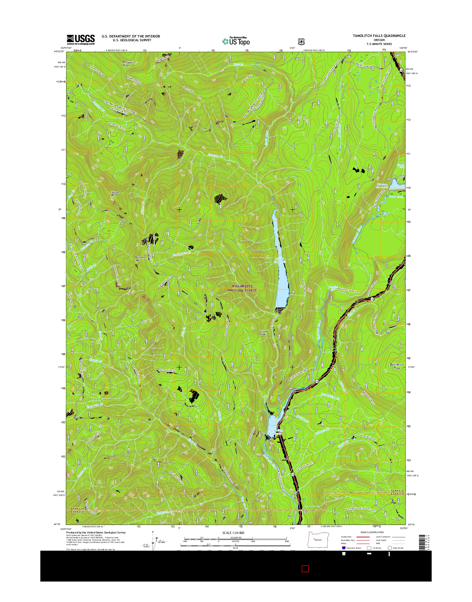 USGS US TOPO 7.5-MINUTE MAP FOR TAMOLITCH FALLS, OR 2017