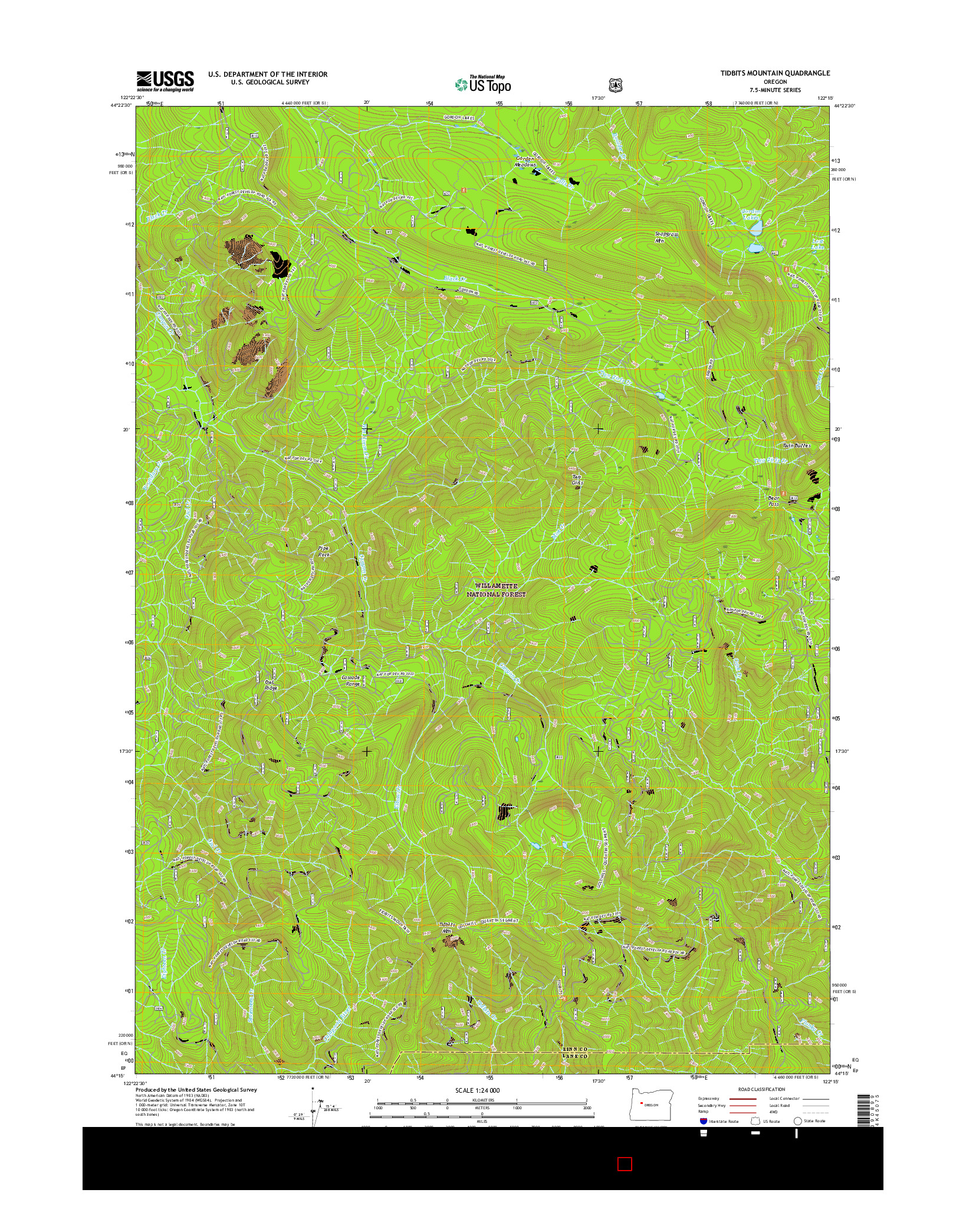 USGS US TOPO 7.5-MINUTE MAP FOR TIDBITS MOUNTAIN, OR 2017