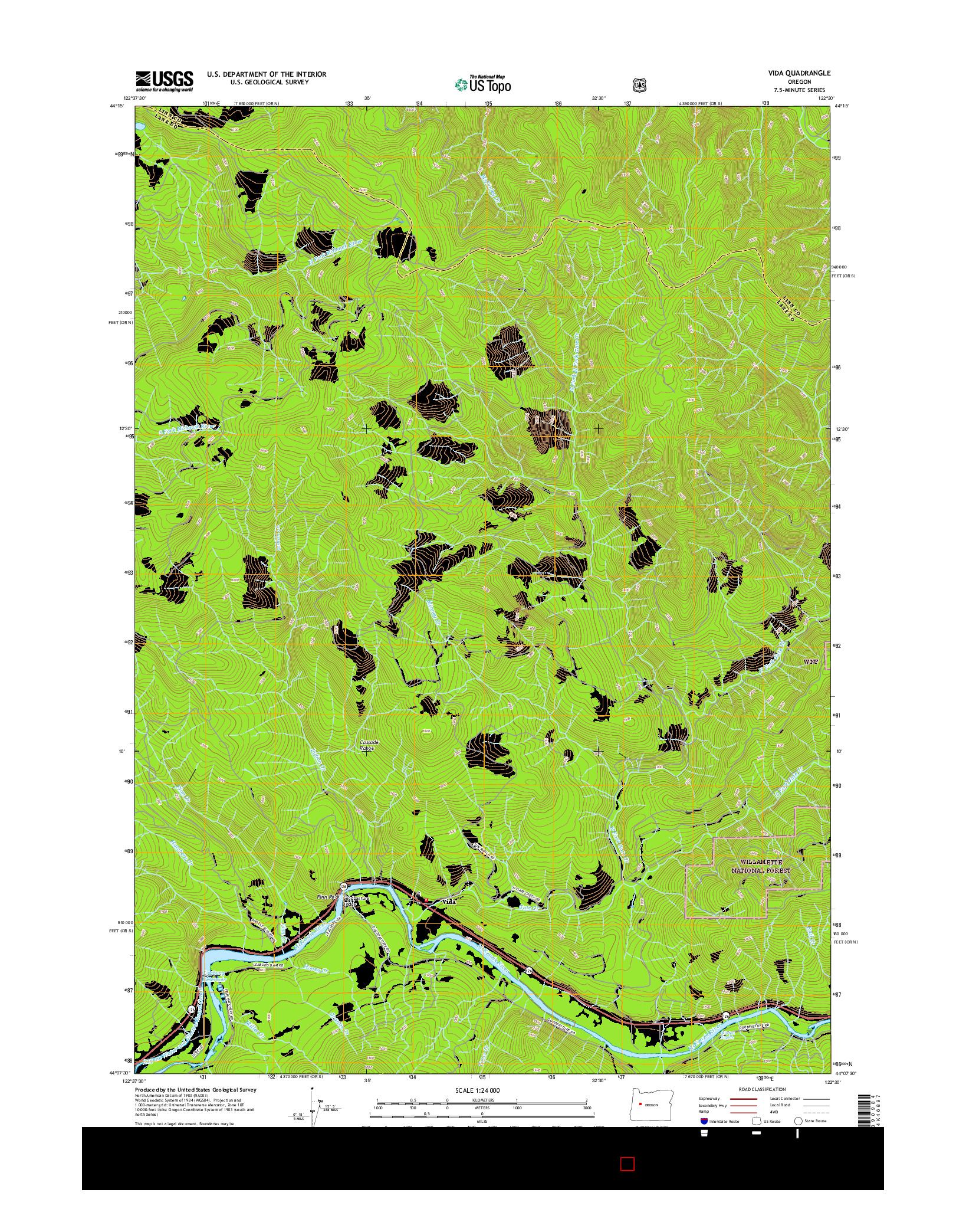 USGS US TOPO 7.5-MINUTE MAP FOR VIDA, OR 2017