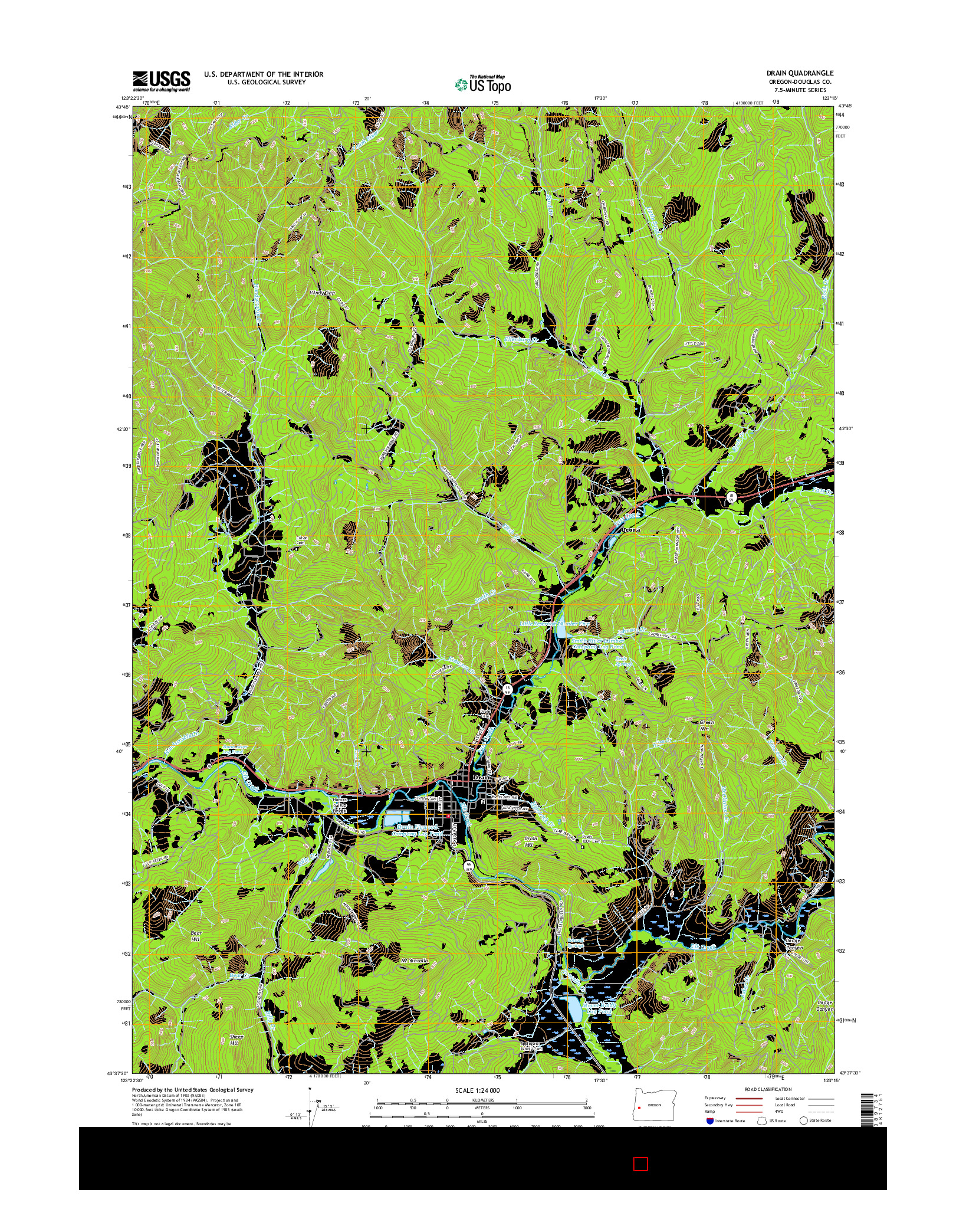 USGS US TOPO 7.5-MINUTE MAP FOR DRAIN, OR 2017