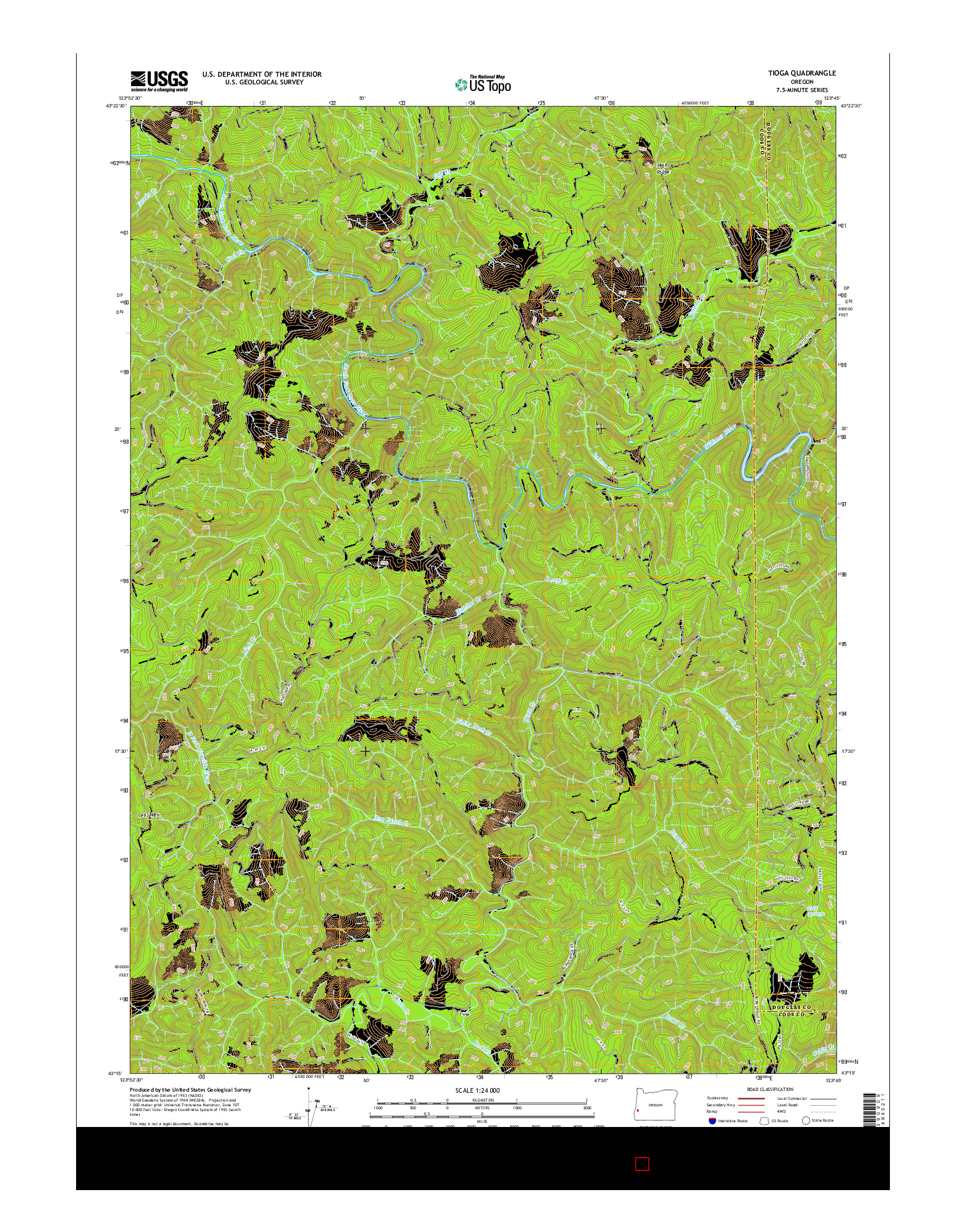 USGS US TOPO 7.5-MINUTE MAP FOR TIOGA, OR 2017