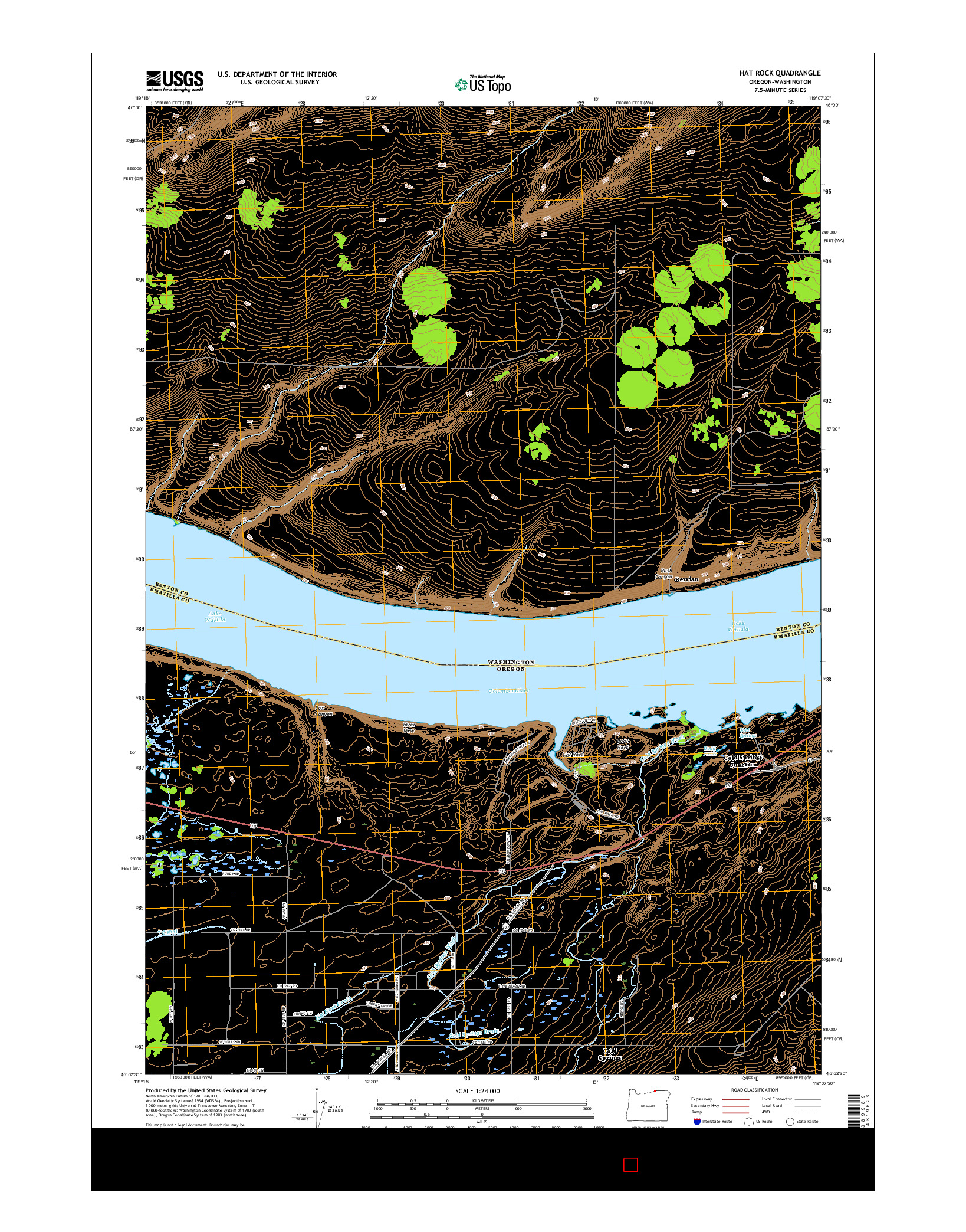 USGS US TOPO 7.5-MINUTE MAP FOR HAT ROCK, OR-WA 2017