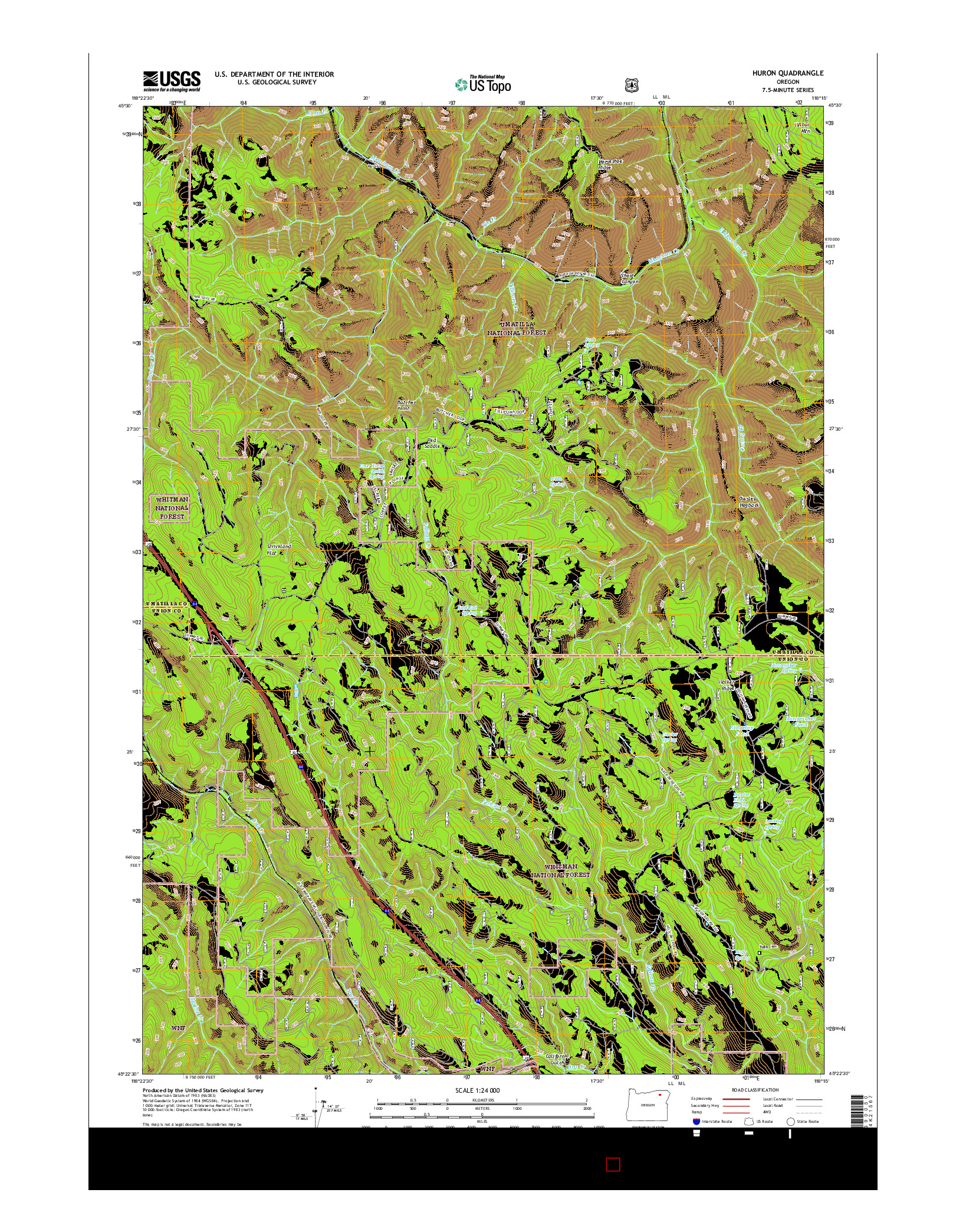 USGS US TOPO 7.5-MINUTE MAP FOR HURON, OR 2017