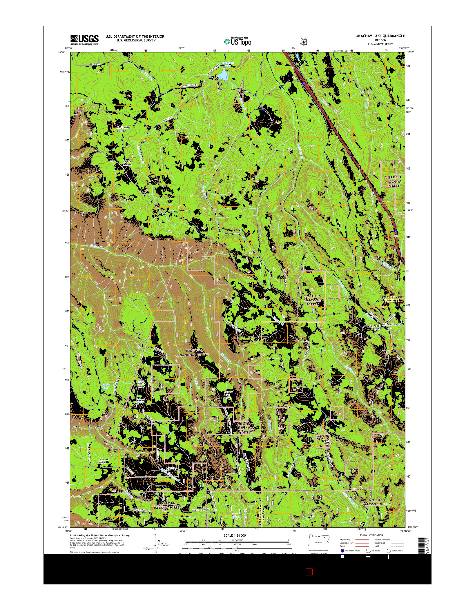 USGS US TOPO 7.5-MINUTE MAP FOR MEACHAM LAKE, OR 2017