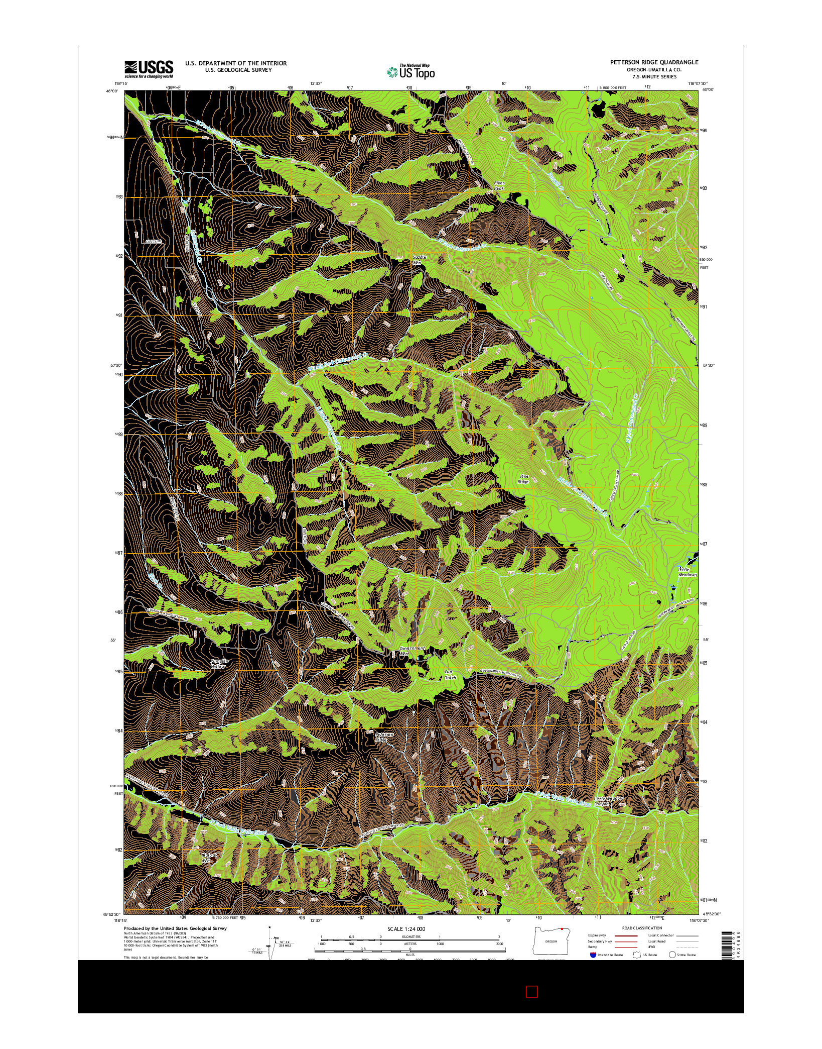 USGS US TOPO 7.5-MINUTE MAP FOR PETERSON RIDGE, OR 2017