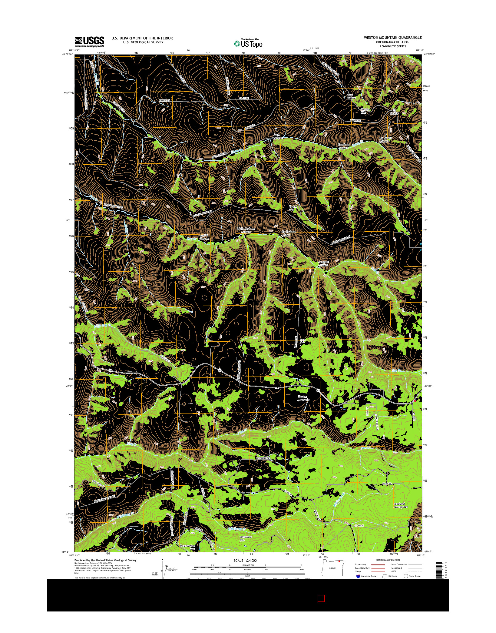USGS US TOPO 7.5-MINUTE MAP FOR WESTON MOUNTAIN, OR 2017