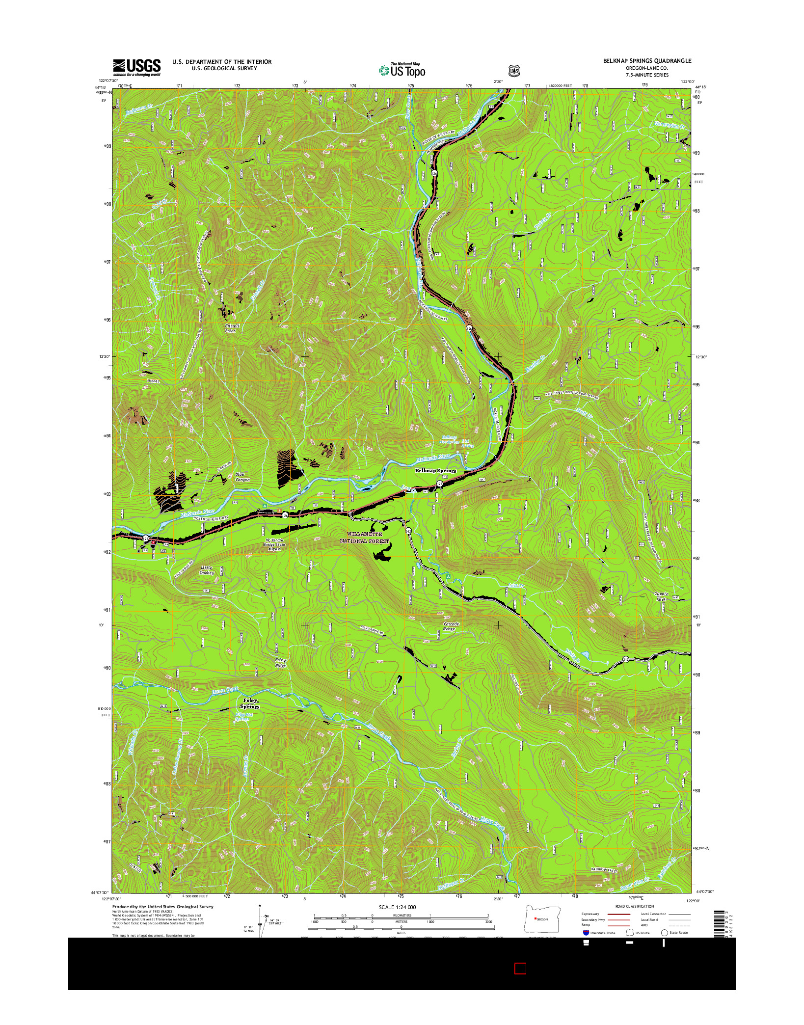 USGS US TOPO 7.5-MINUTE MAP FOR BELKNAP SPRINGS, OR 2017