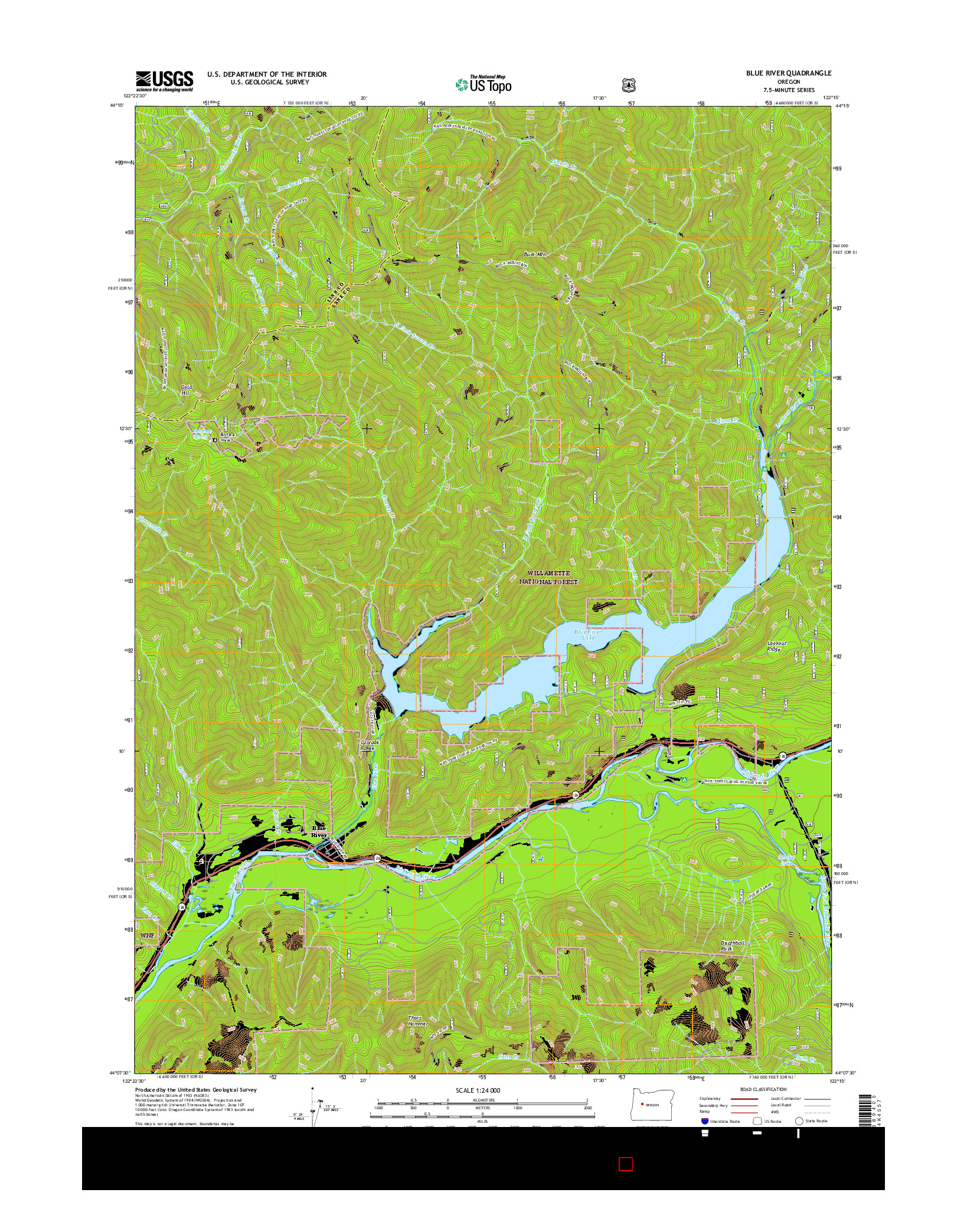 USGS US TOPO 7.5-MINUTE MAP FOR BLUE RIVER, OR 2017