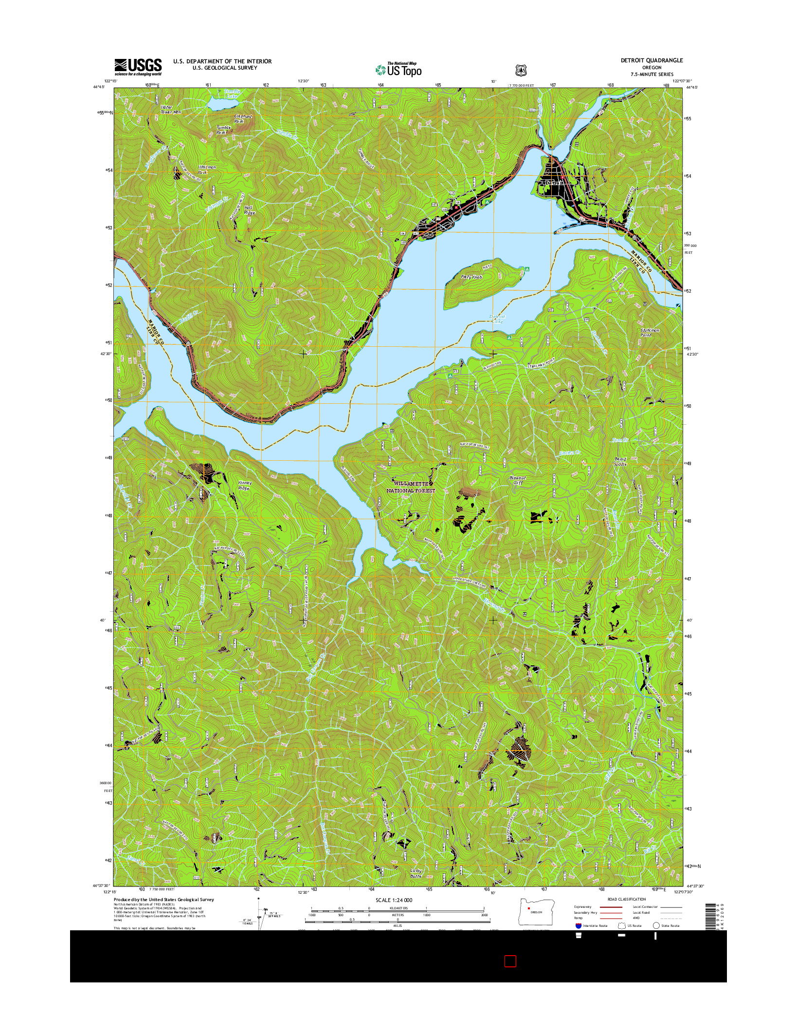 USGS US TOPO 7.5-MINUTE MAP FOR DETROIT, OR 2017