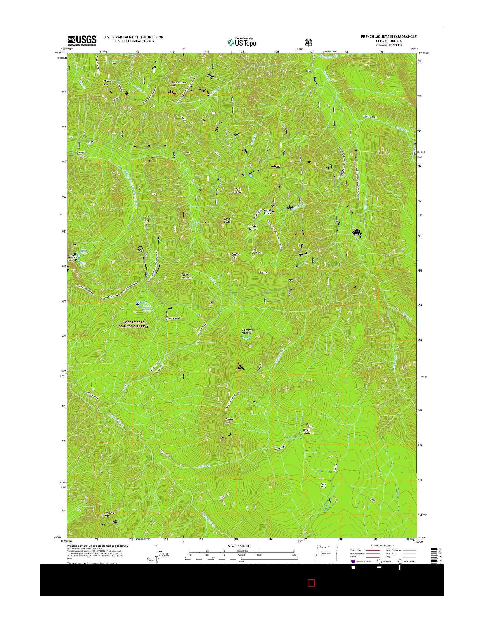 USGS US TOPO 7.5-MINUTE MAP FOR FRENCH MOUNTAIN, OR 2017