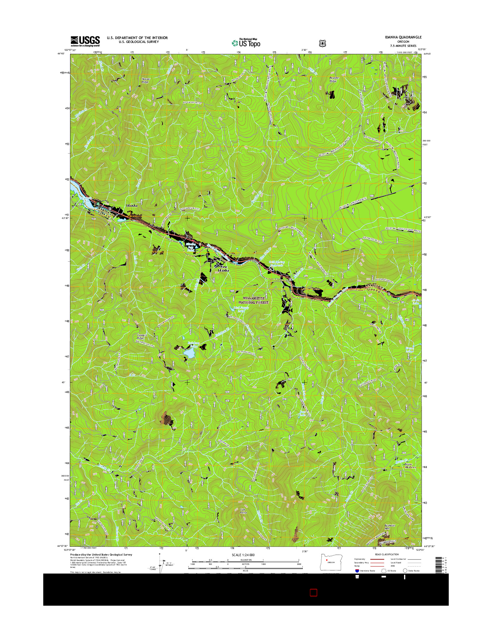 USGS US TOPO 7.5-MINUTE MAP FOR IDANHA, OR 2017