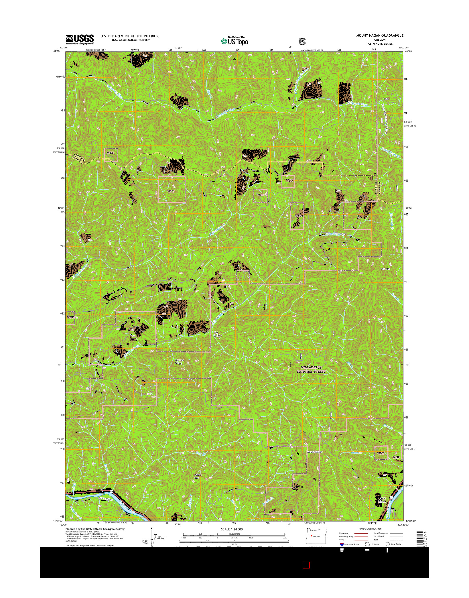 USGS US TOPO 7.5-MINUTE MAP FOR MOUNT HAGAN, OR 2017