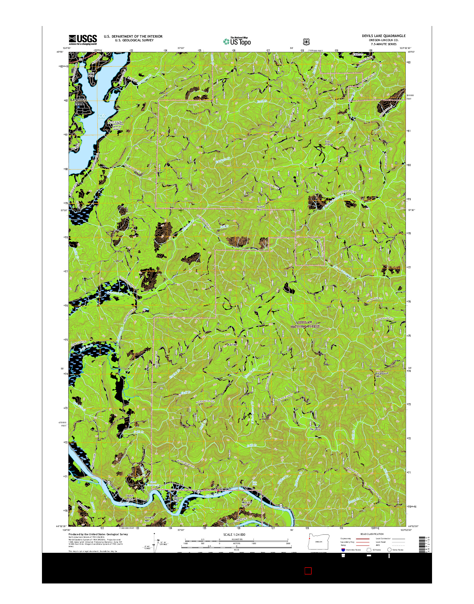 USGS US TOPO 7.5-MINUTE MAP FOR DEVILS LAKE, OR 2017