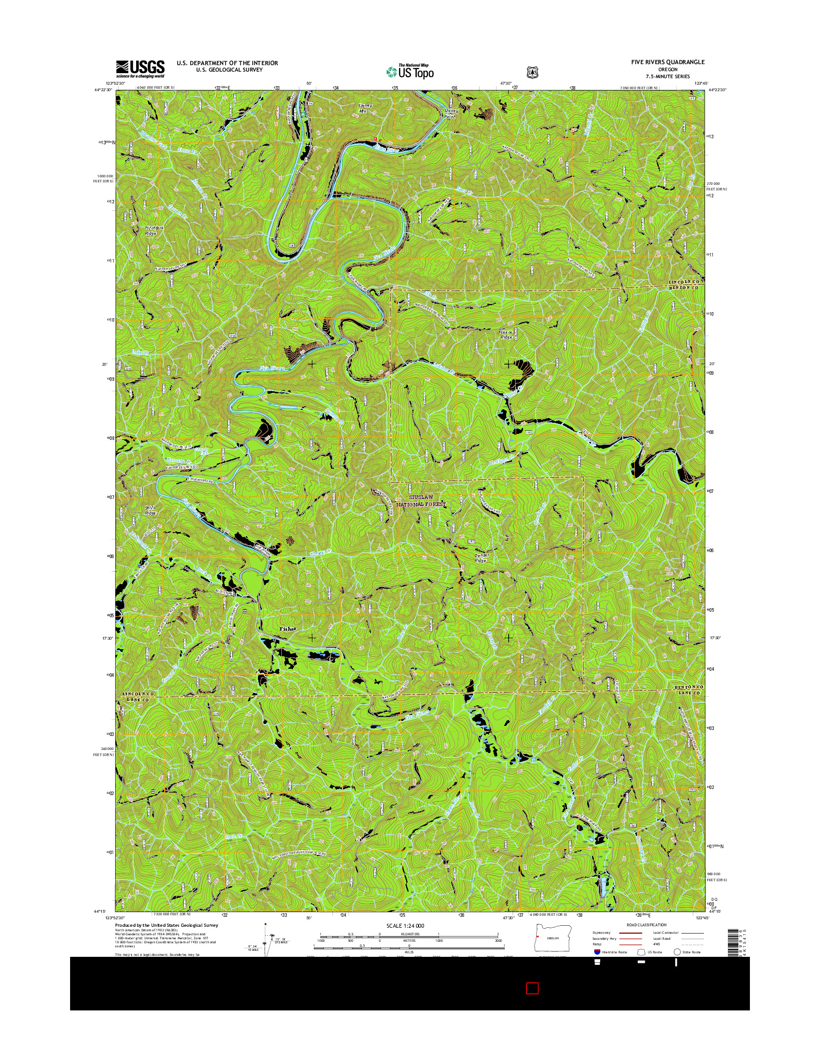 USGS US TOPO 7.5-MINUTE MAP FOR FIVE RIVERS, OR 2017