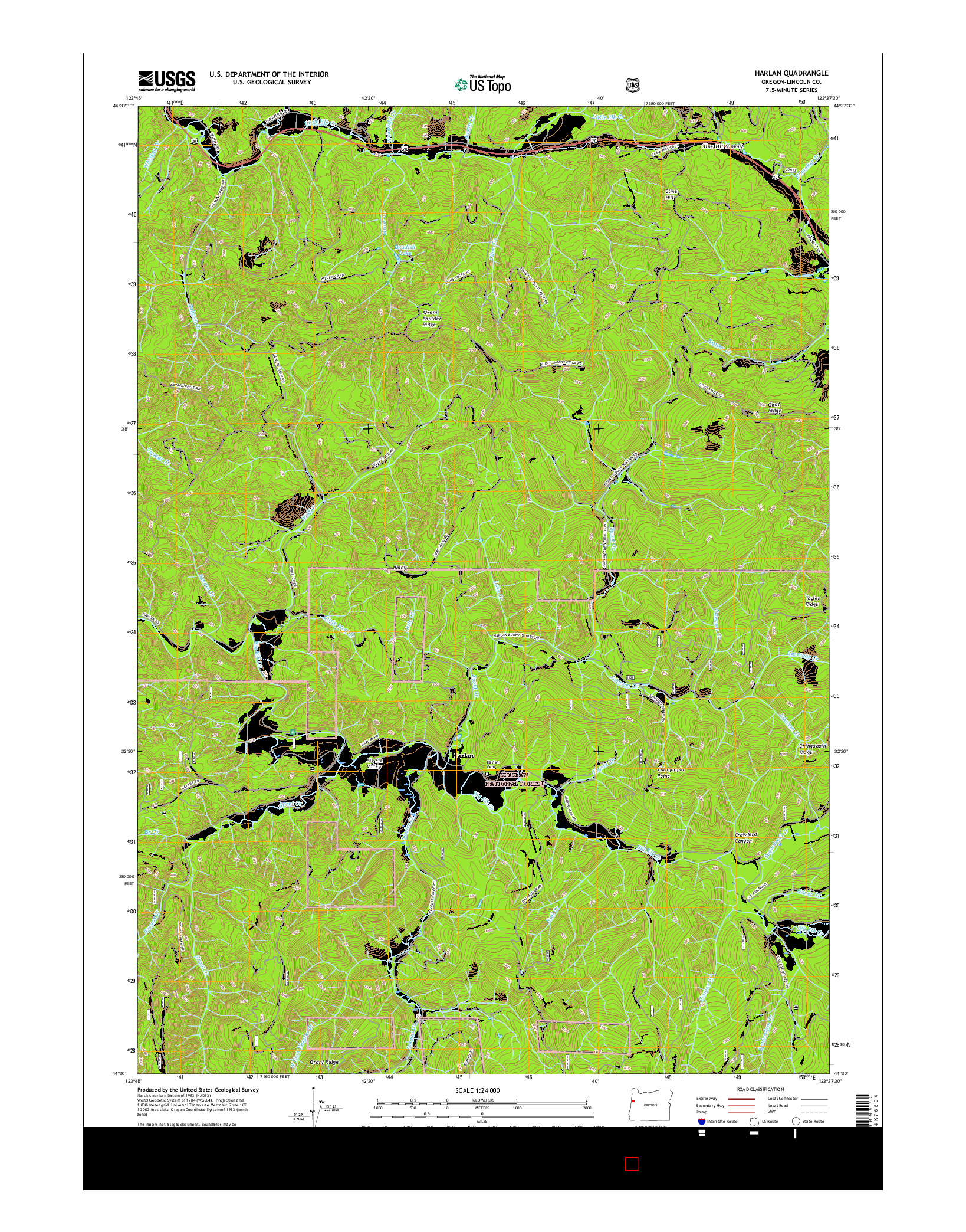 USGS US TOPO 7.5-MINUTE MAP FOR HARLAN, OR 2017