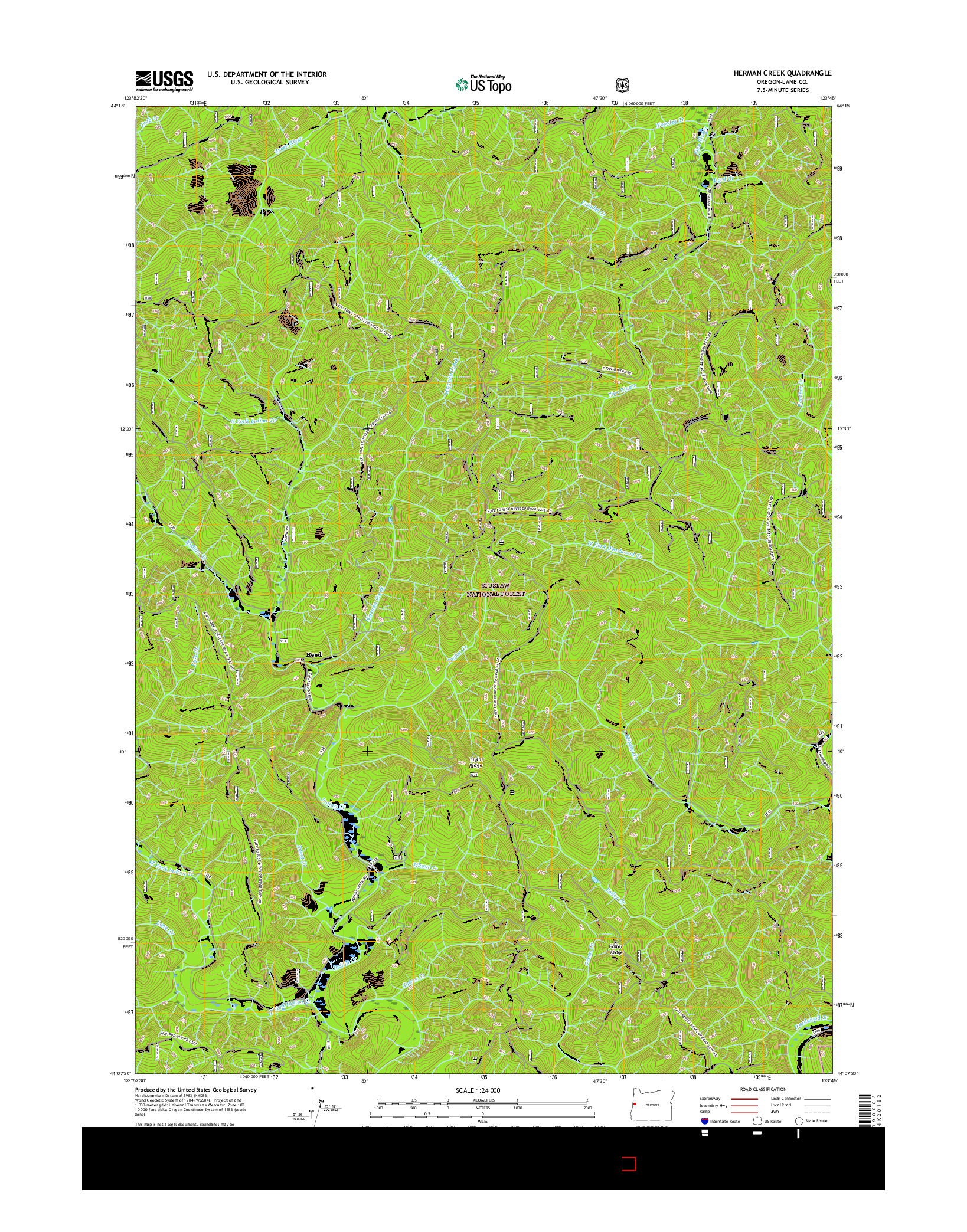 USGS US TOPO 7.5-MINUTE MAP FOR HERMAN CREEK, OR 2017