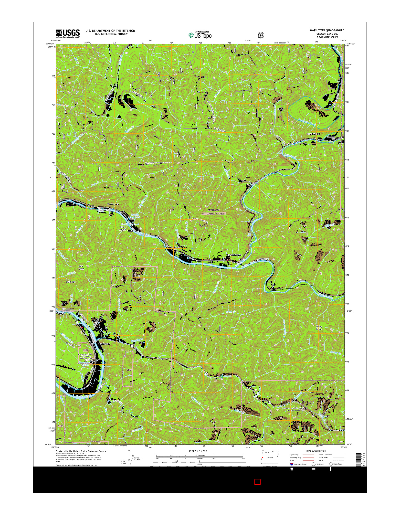 USGS US TOPO 7.5-MINUTE MAP FOR MAPLETON, OR 2017