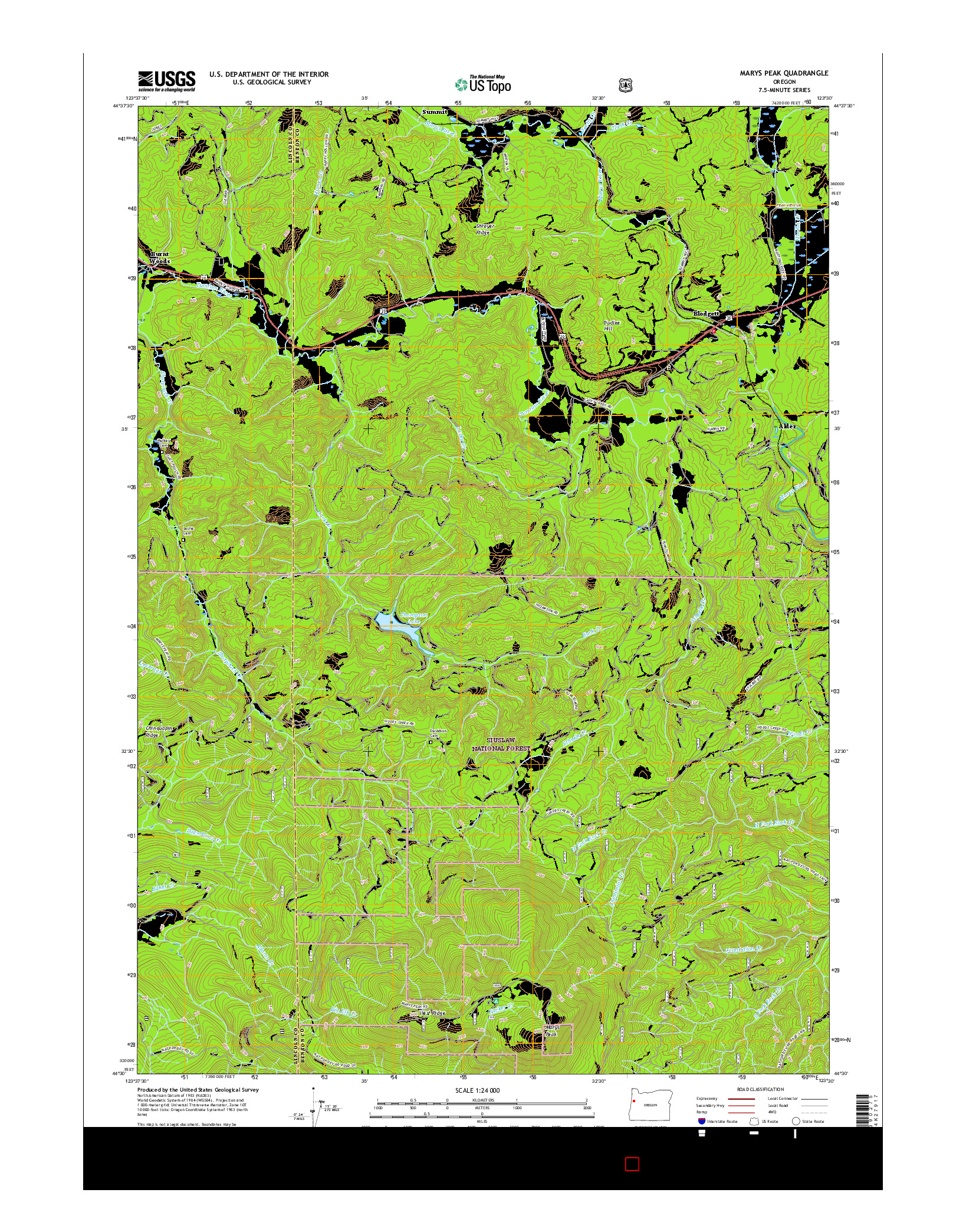 USGS US TOPO 7.5-MINUTE MAP FOR MARYS PEAK, OR 2017