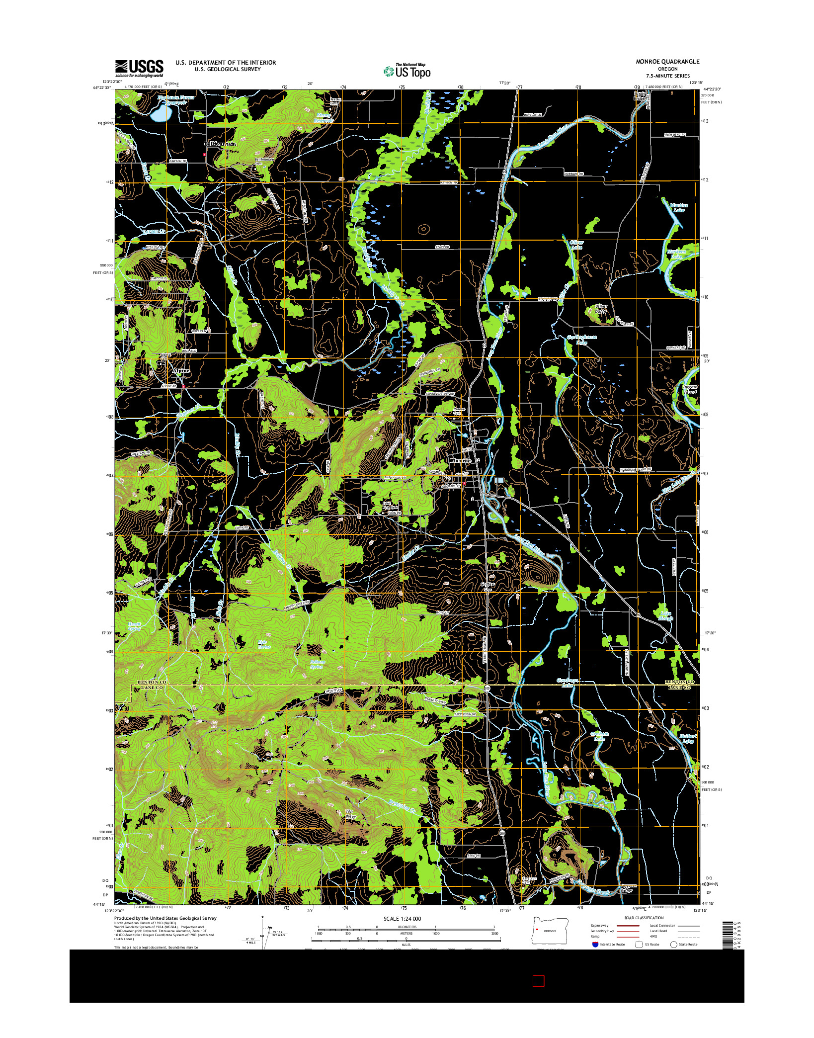 USGS US TOPO 7.5-MINUTE MAP FOR MONROE, OR 2017