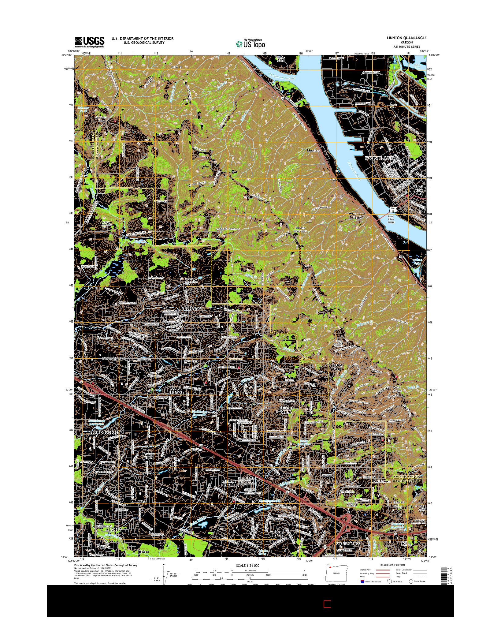 USGS US TOPO 7.5-MINUTE MAP FOR LINNTON, OR 2017