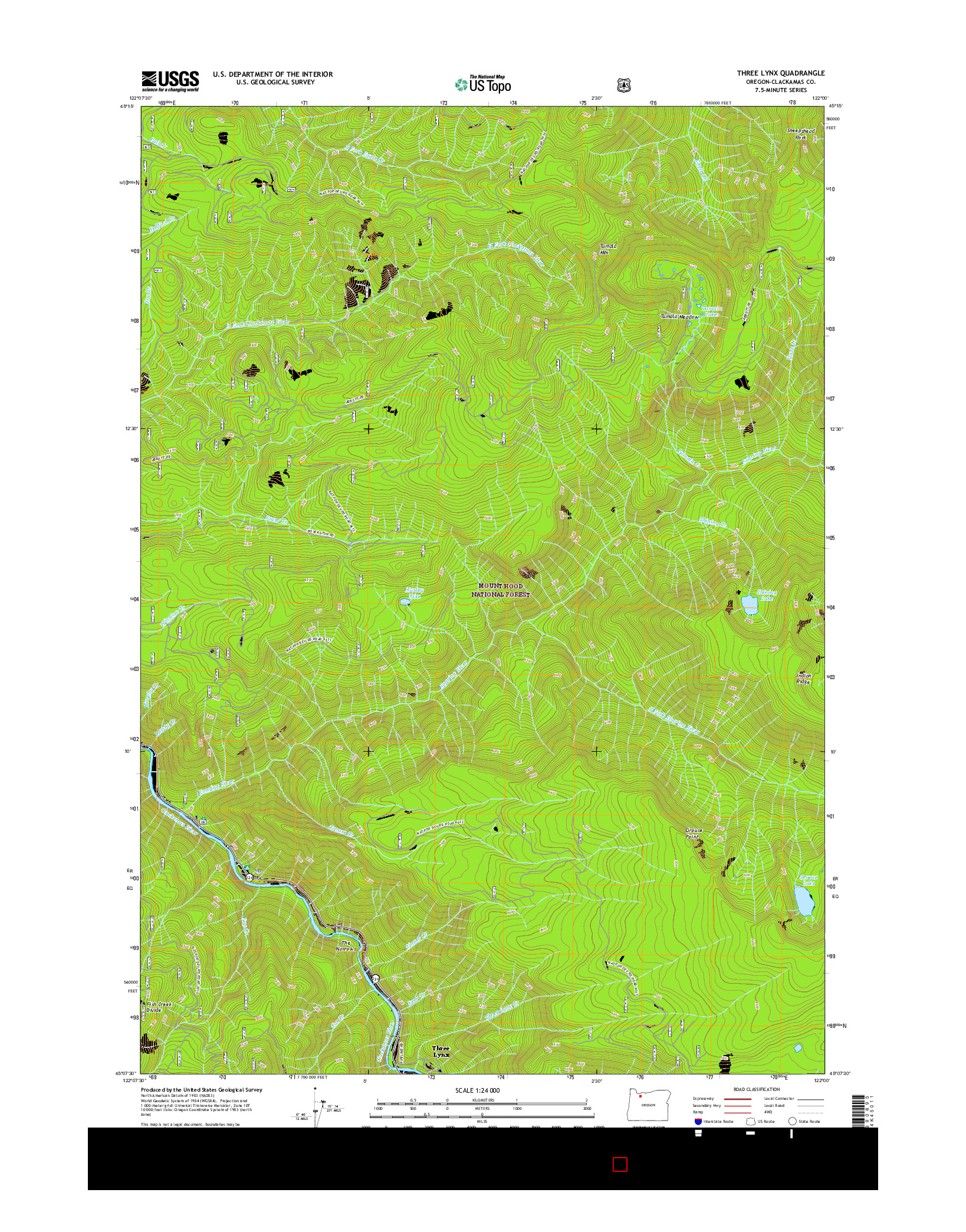 USGS US TOPO 7.5-MINUTE MAP FOR THREE LYNX, OR 2017