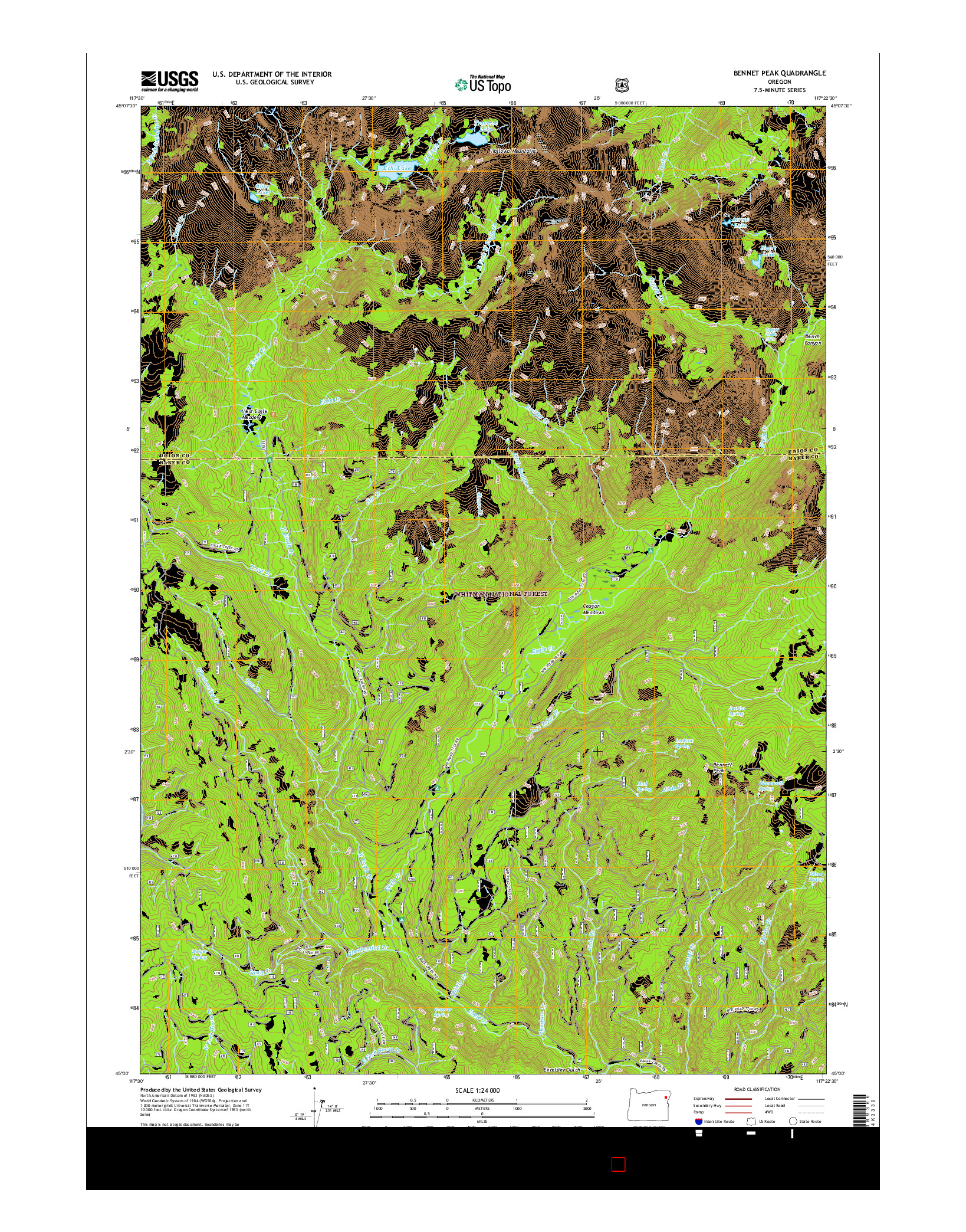 USGS US TOPO 7.5-MINUTE MAP FOR BENNET PEAK, OR 2017