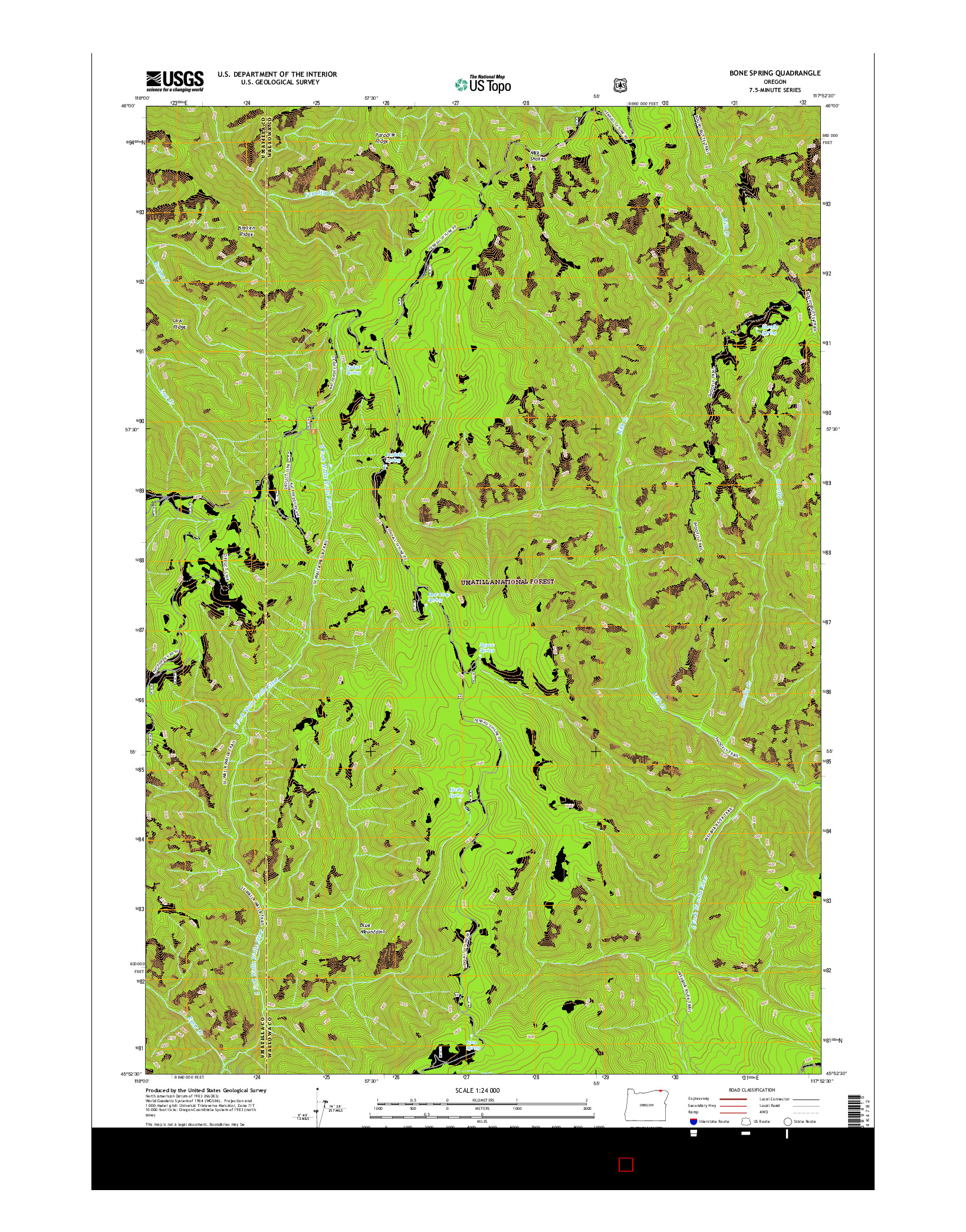 USGS US TOPO 7.5-MINUTE MAP FOR BONE SPRING, OR 2017