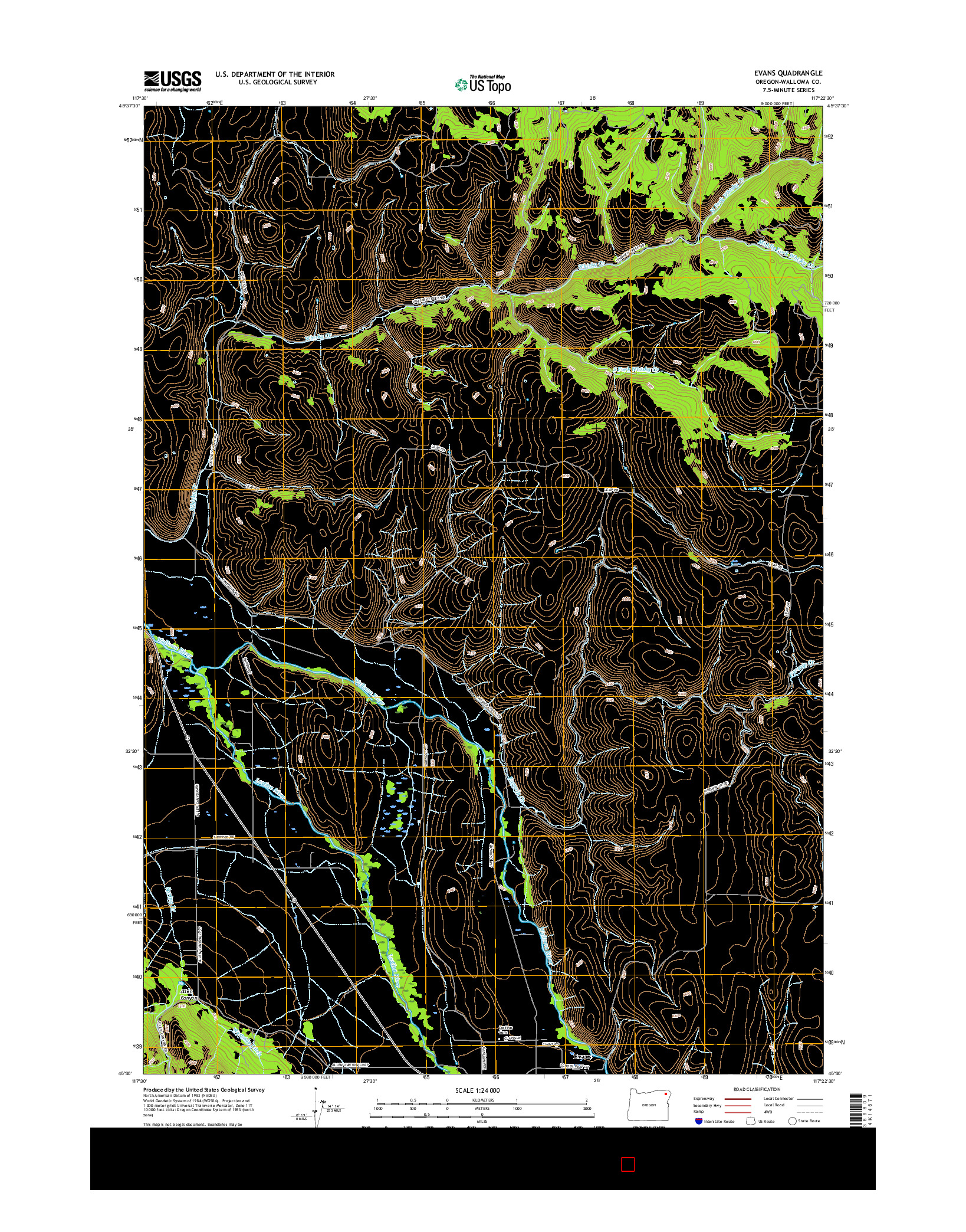 USGS US TOPO 7.5-MINUTE MAP FOR EVANS, OR 2017