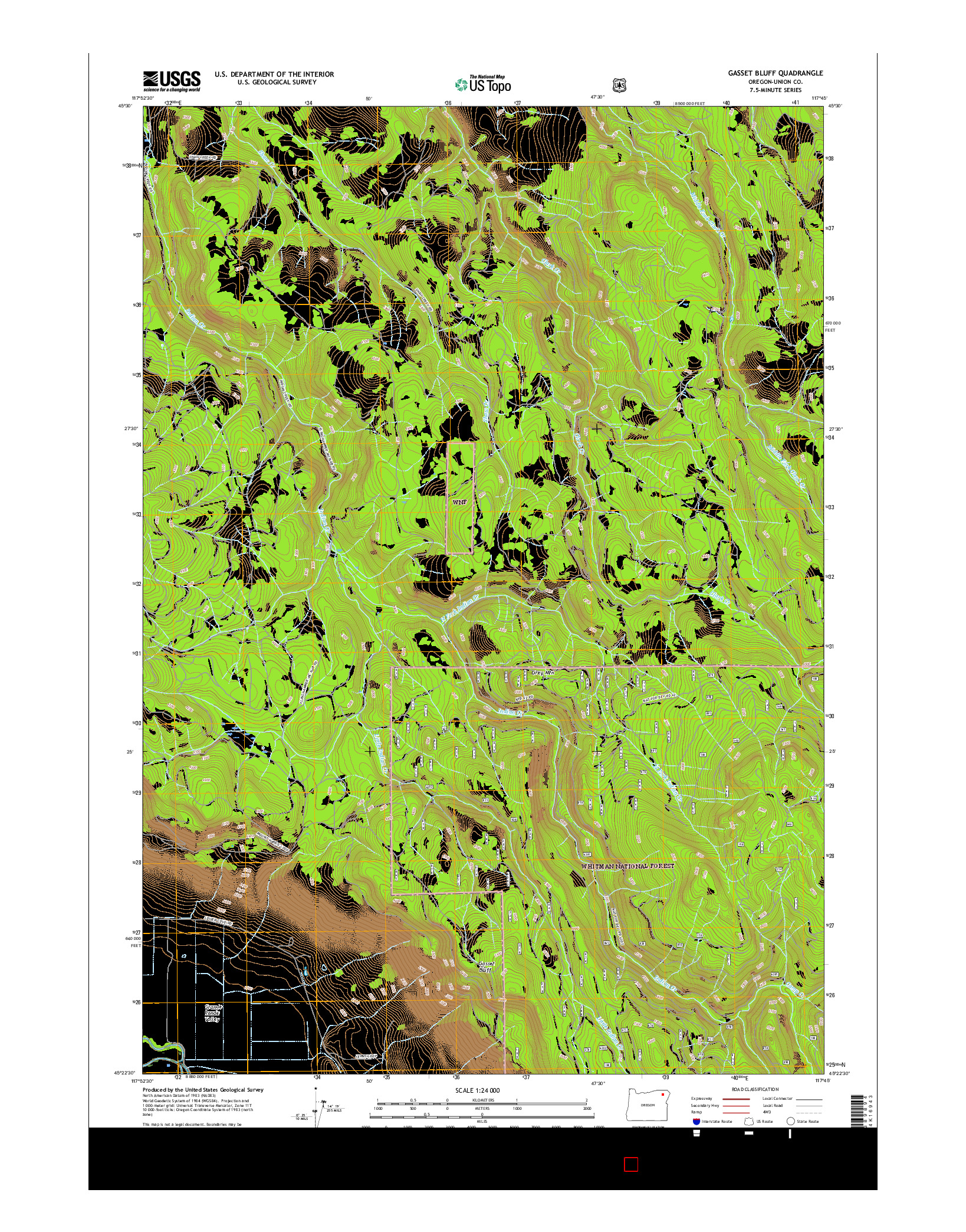 USGS US TOPO 7.5-MINUTE MAP FOR GASSET BLUFF, OR 2017