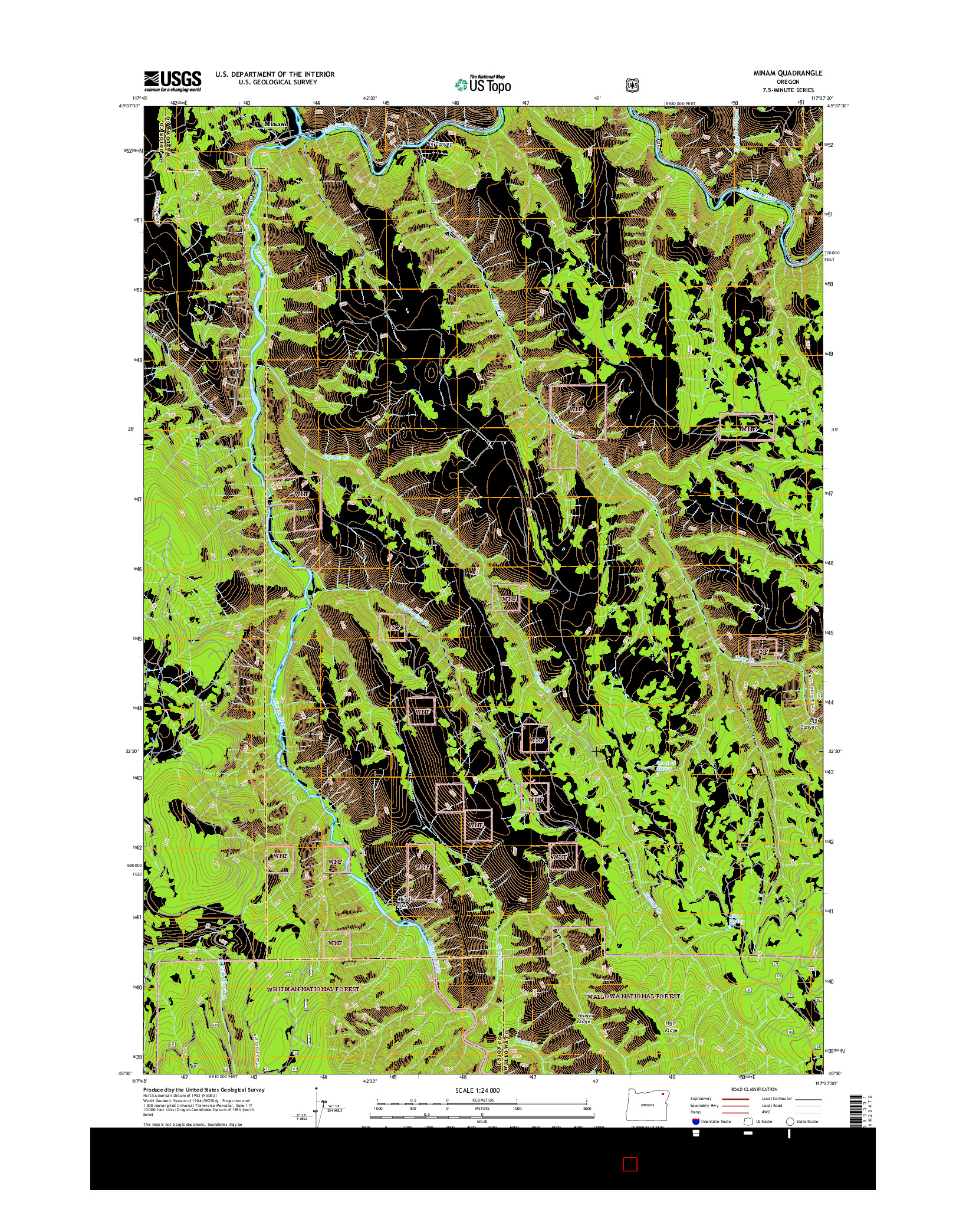 USGS US TOPO 7.5-MINUTE MAP FOR MINAM, OR 2017