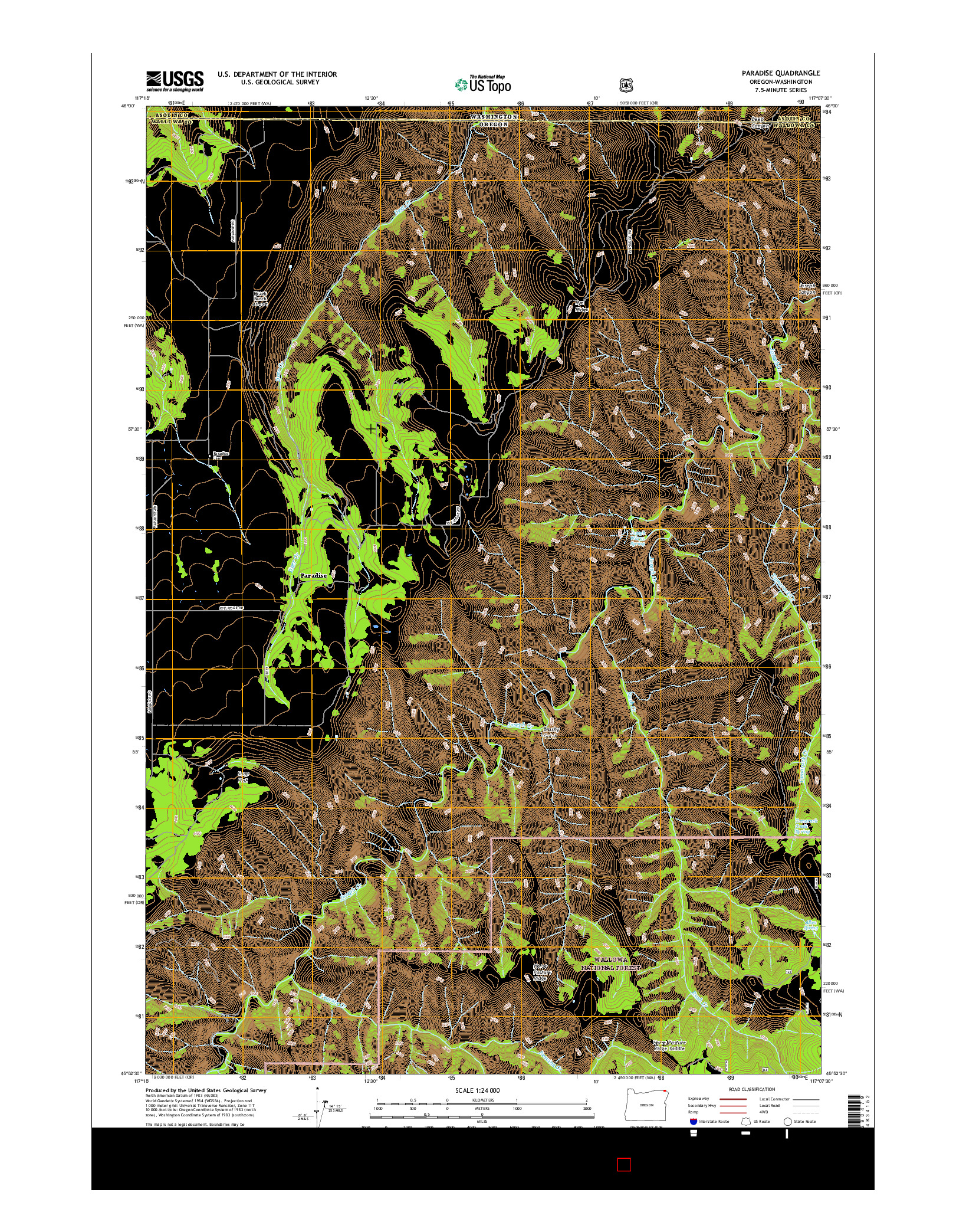 USGS US TOPO 7.5-MINUTE MAP FOR PARADISE, OR-WA 2017