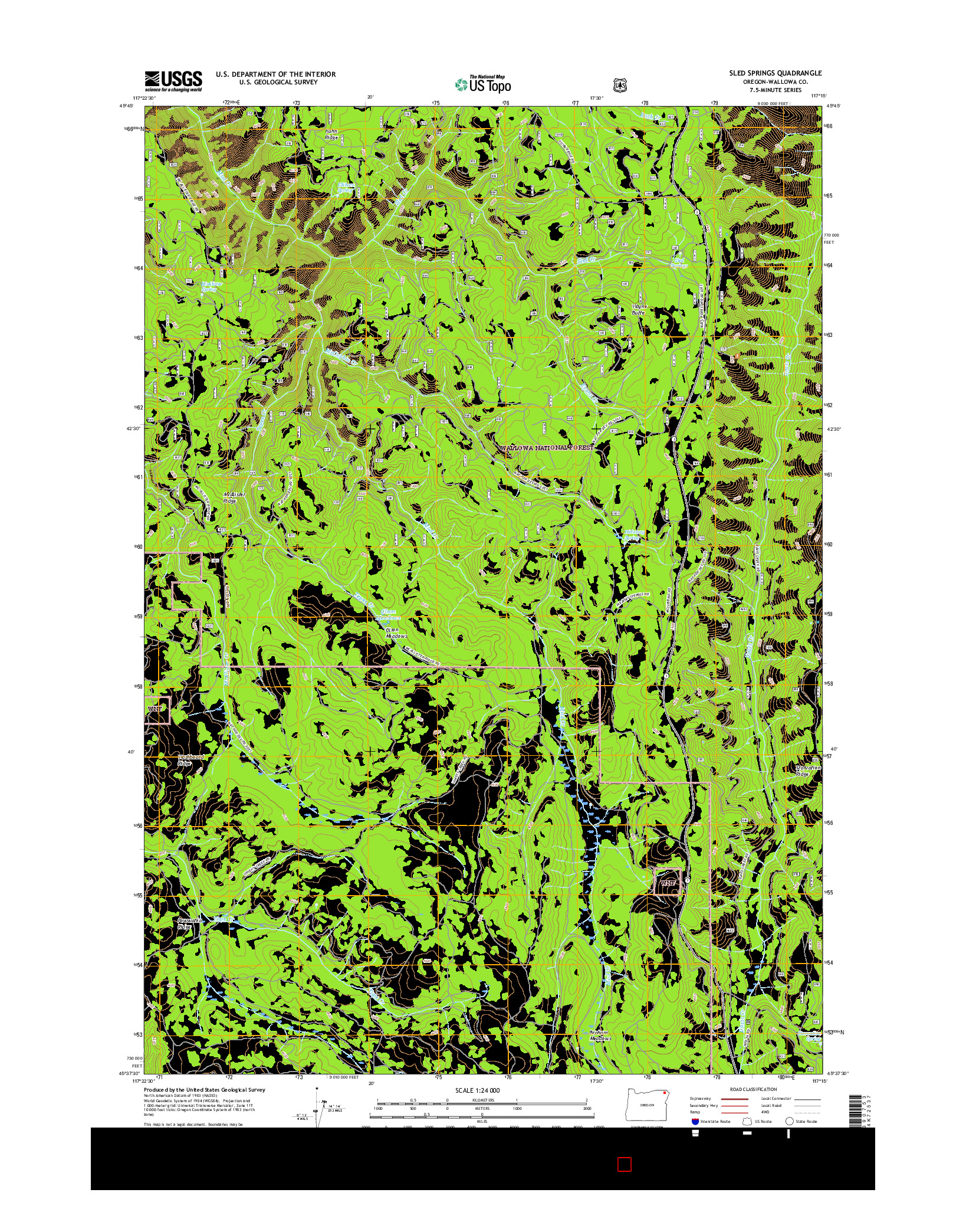 USGS US TOPO 7.5-MINUTE MAP FOR SLED SPRINGS, OR 2017