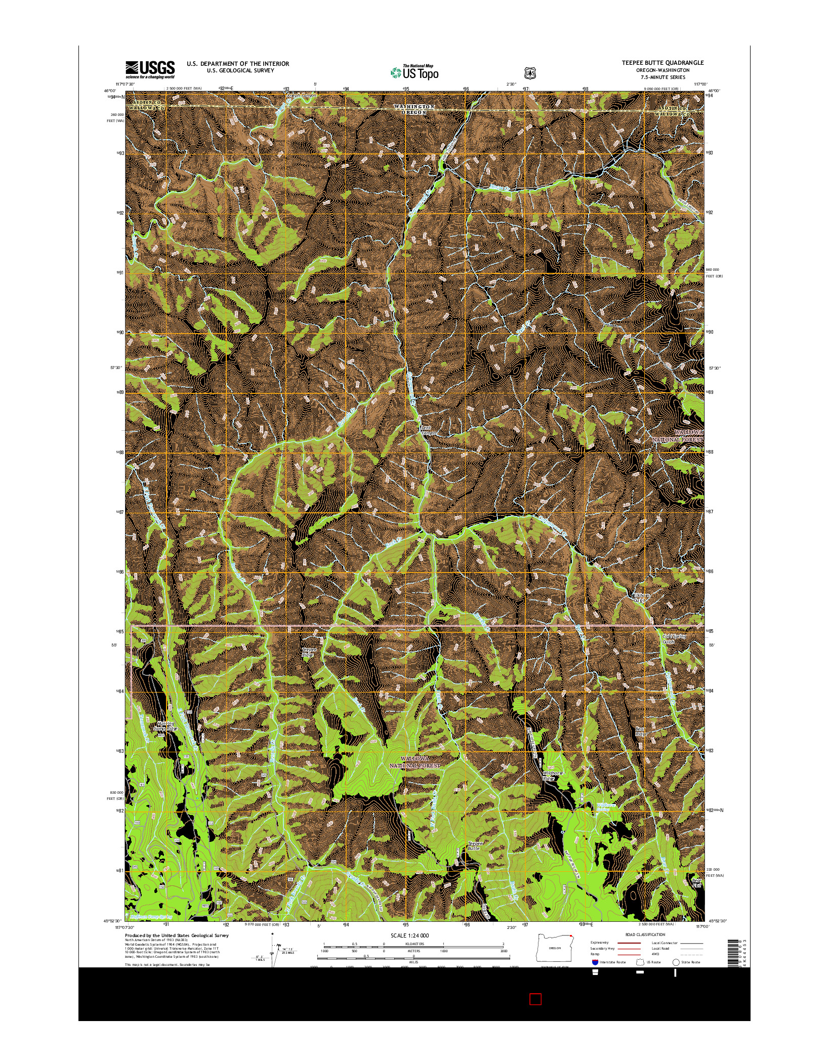 USGS US TOPO 7.5-MINUTE MAP FOR TEEPEE BUTTE, OR-WA 2017