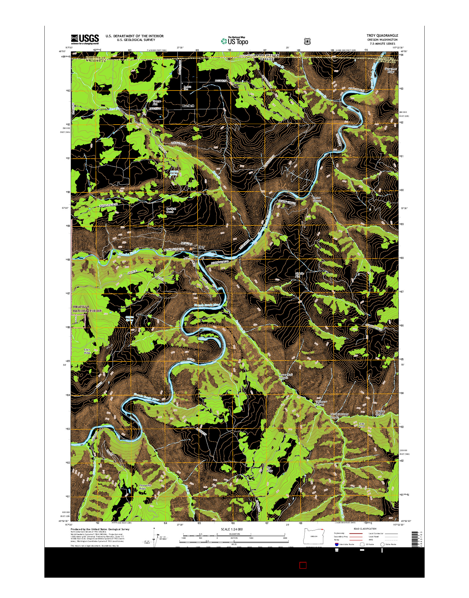 USGS US TOPO 7.5-MINUTE MAP FOR TROY, OR-WA 2017