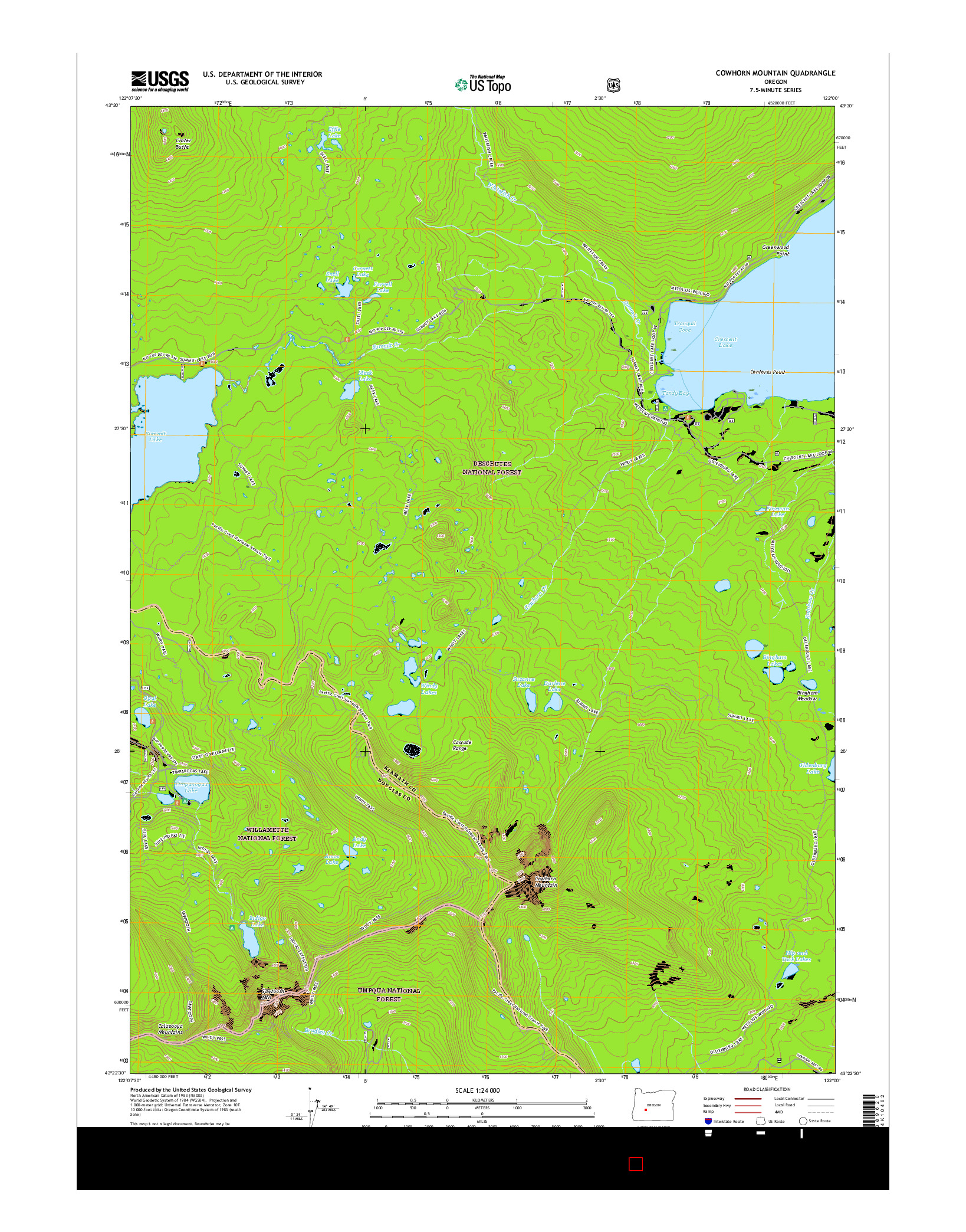 USGS US TOPO 7.5-MINUTE MAP FOR COWHORN MOUNTAIN, OR 2017